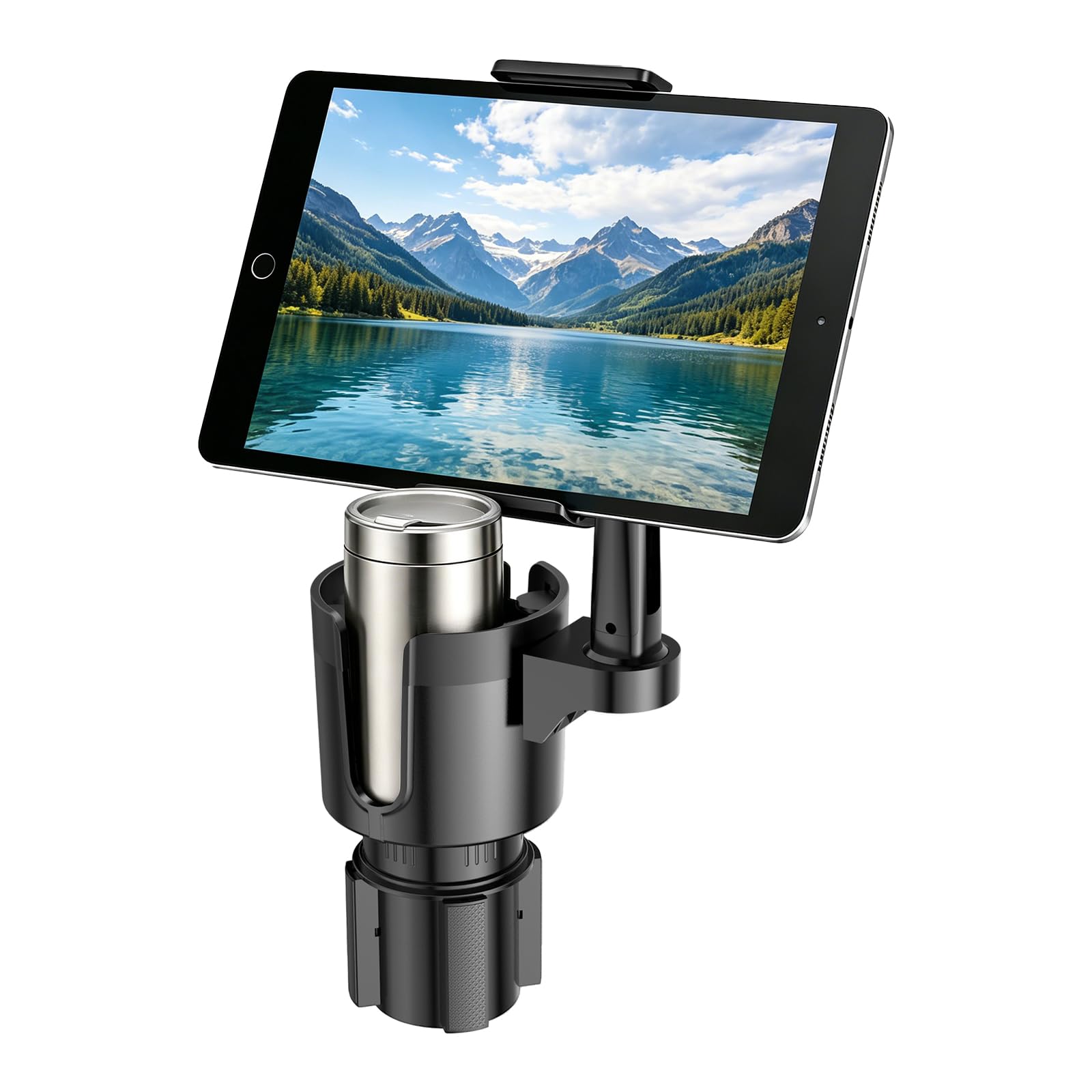 TiryyDrela portabicchieri auto 2 in 1 nero con supporto telefono