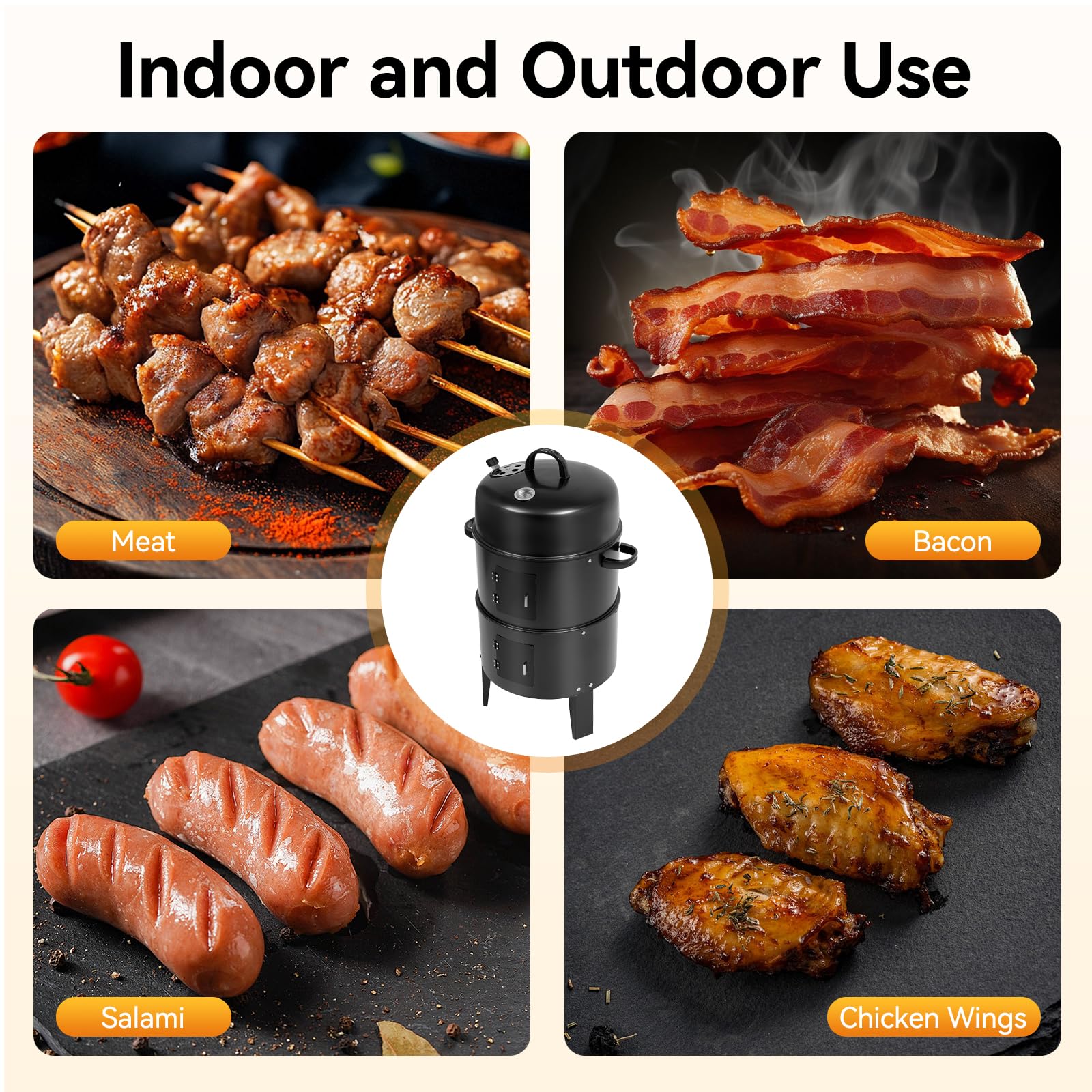TiryyDrela Smoker Grill Barbecue Carbone Nero 2 Livelli 40x84 cm