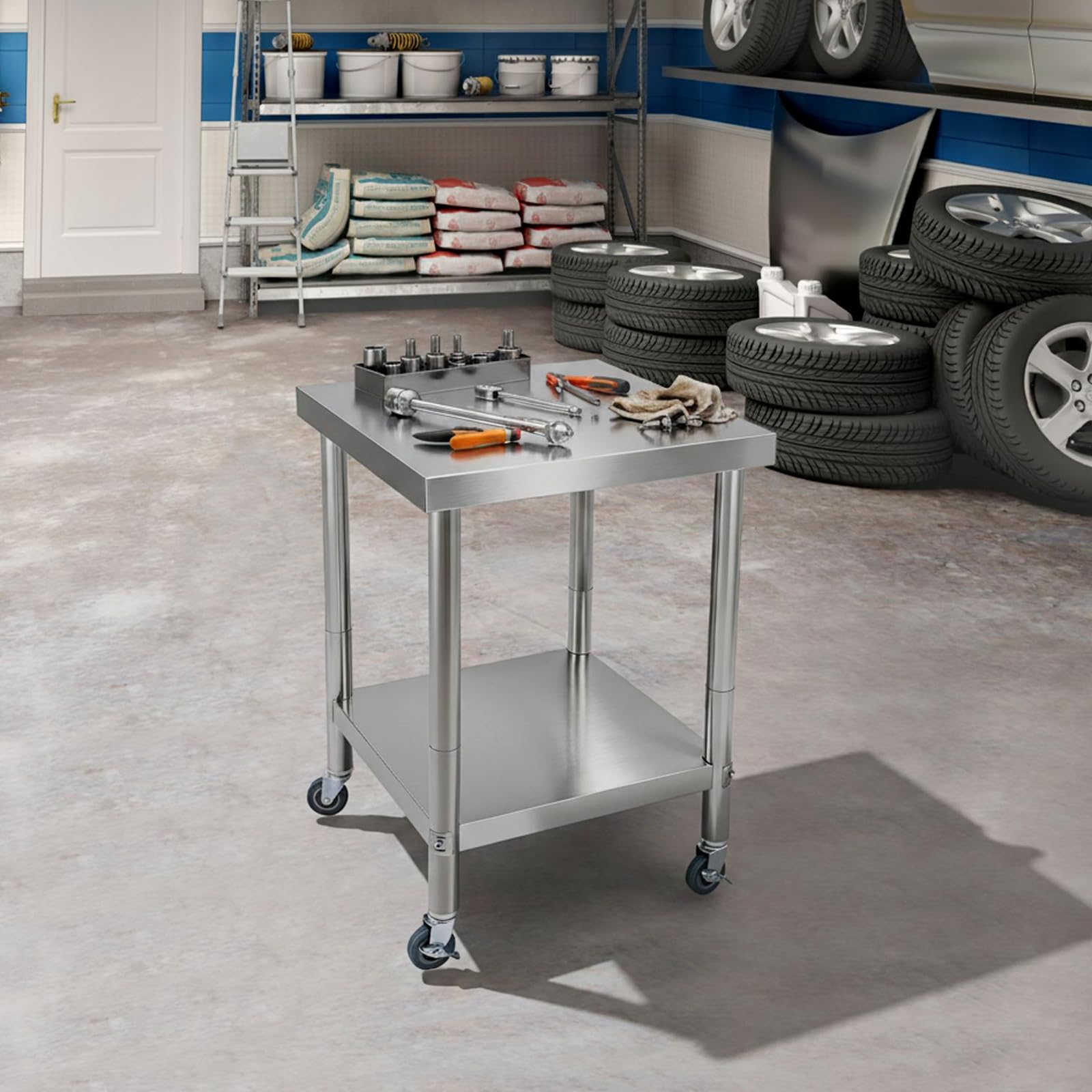TiryyDrela tavolo lavoro cucina inox 60x60 cm 300 kg 2 ripiani