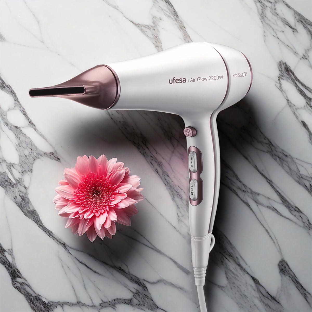 Ufesa Air Glow 2200W Asciugacapelli Bianco Rosa con Diffusore