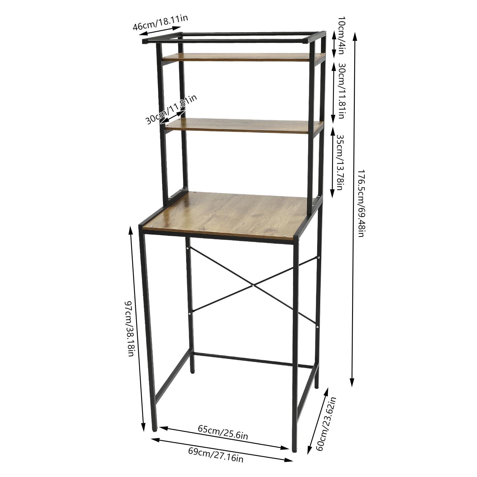 TiryyDrela Scaffale Lavatrice 3 Ripiani Nero Rovere 69x60 cm