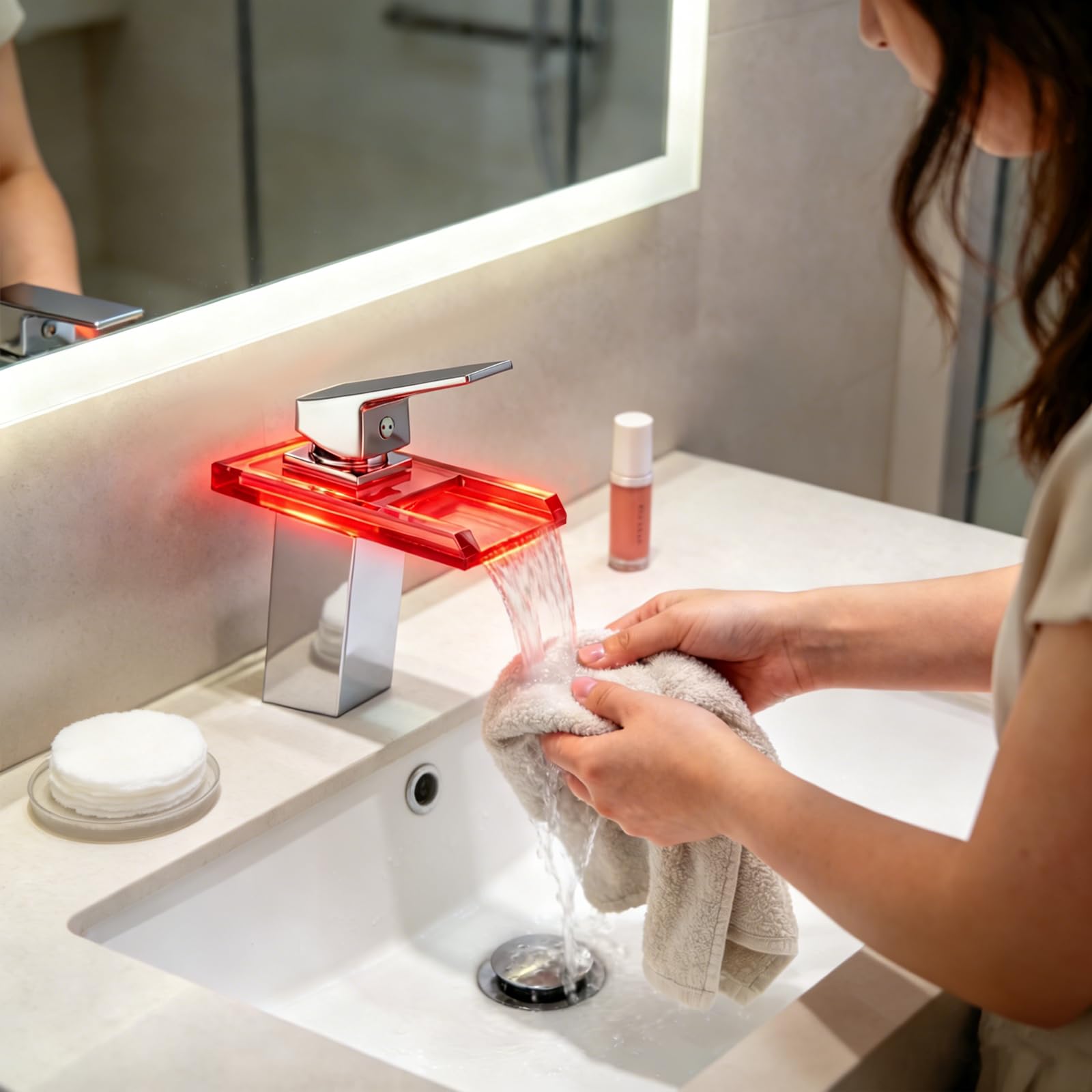 TiryyDrela Miscelatore Lavabo LED Ottone Cromato Argento