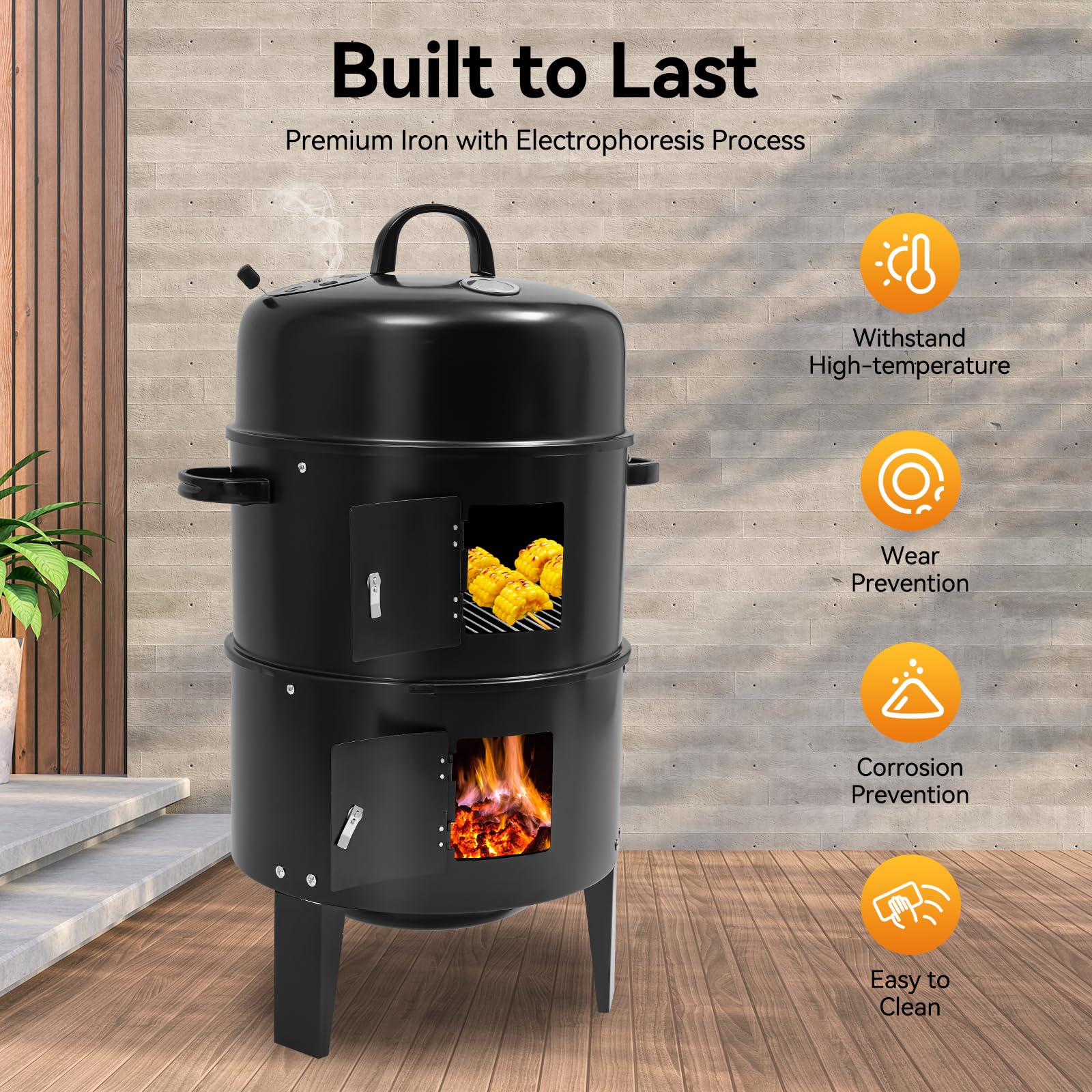 TiryyDrela Smoker Grill Barbecue Carbone Nero 2 Livelli 40x84 cm