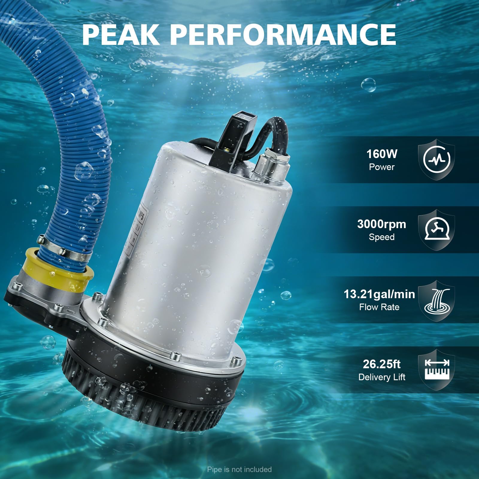 TiryyDrela Pompa Sommergibile 160W 50L/min Acqua 12V Silenziosa
