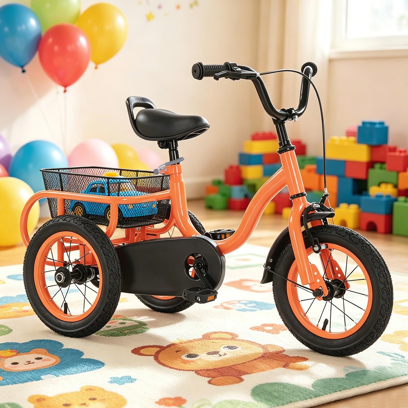 TiryyDrela Triciclo Bambini 12 Pollici 3 Ruote Arancione con Cesto
