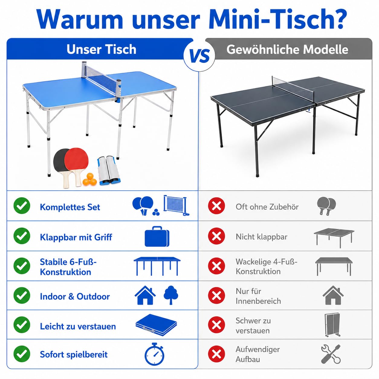 TiryyDrela tavolo ping pong pieghevole 152x76 cm set completo