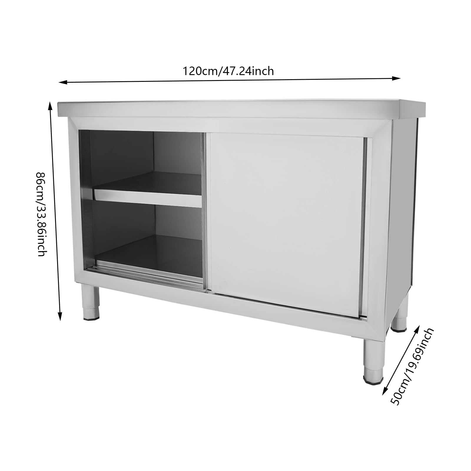 TiryyDrela Tavolo Lavoro Inox 120 cm con Ante Scorrevoli