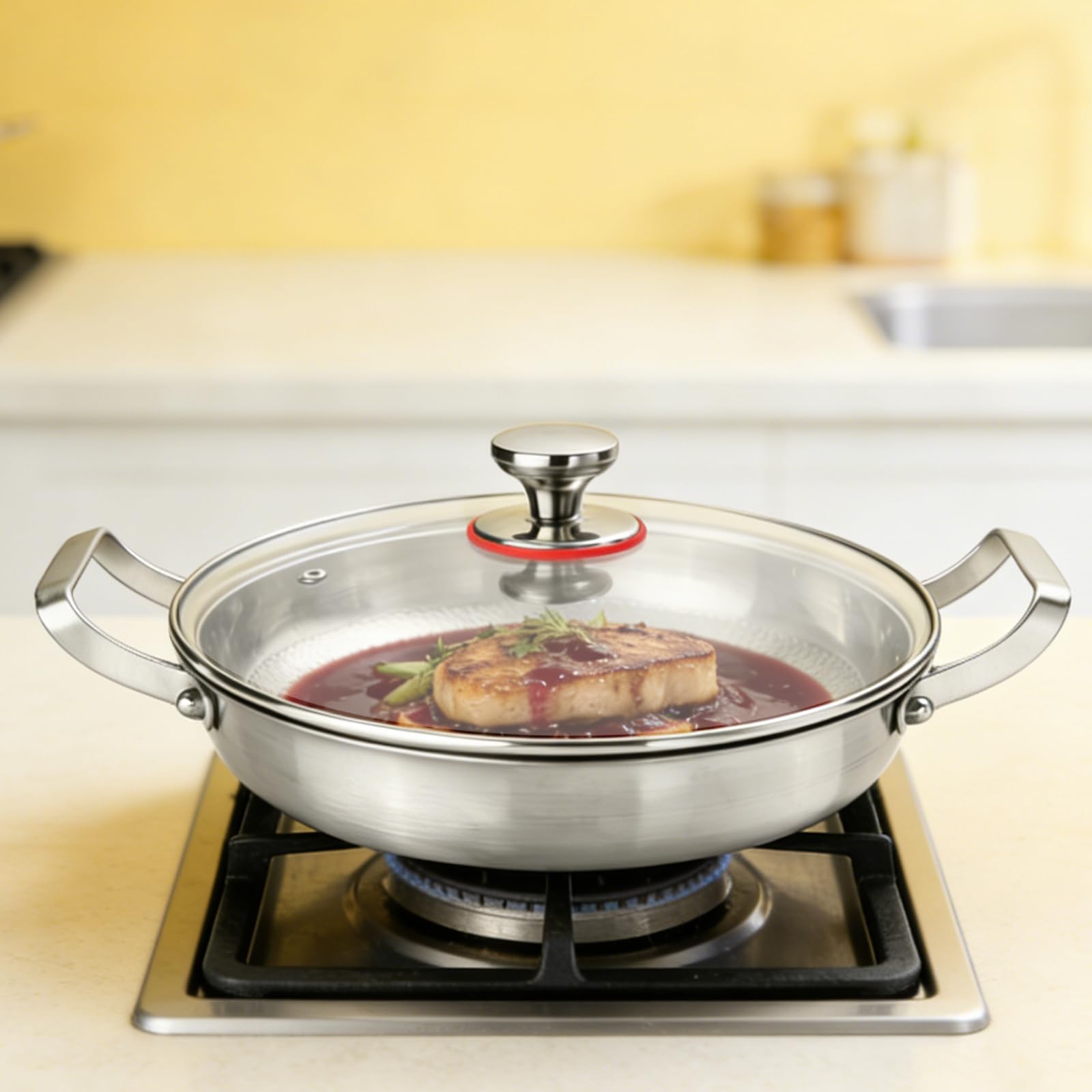 TiryyDrela padella acciaio inox 26 cm con coperchio vetro