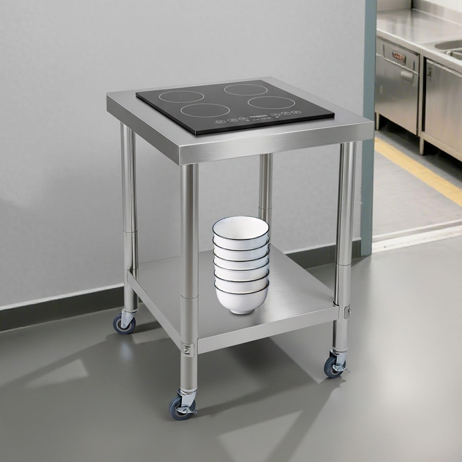 TiryyDrela tavolo lavoro cucina inox 60x60 cm 300 kg 2 ripiani