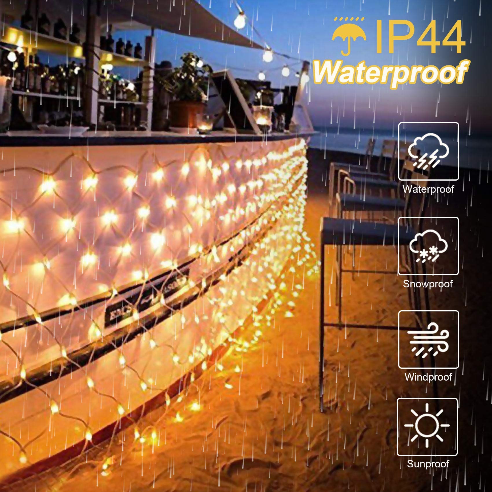 WOWDSGN rete luci LED 200 bianco caldo 3x2 m telecomando