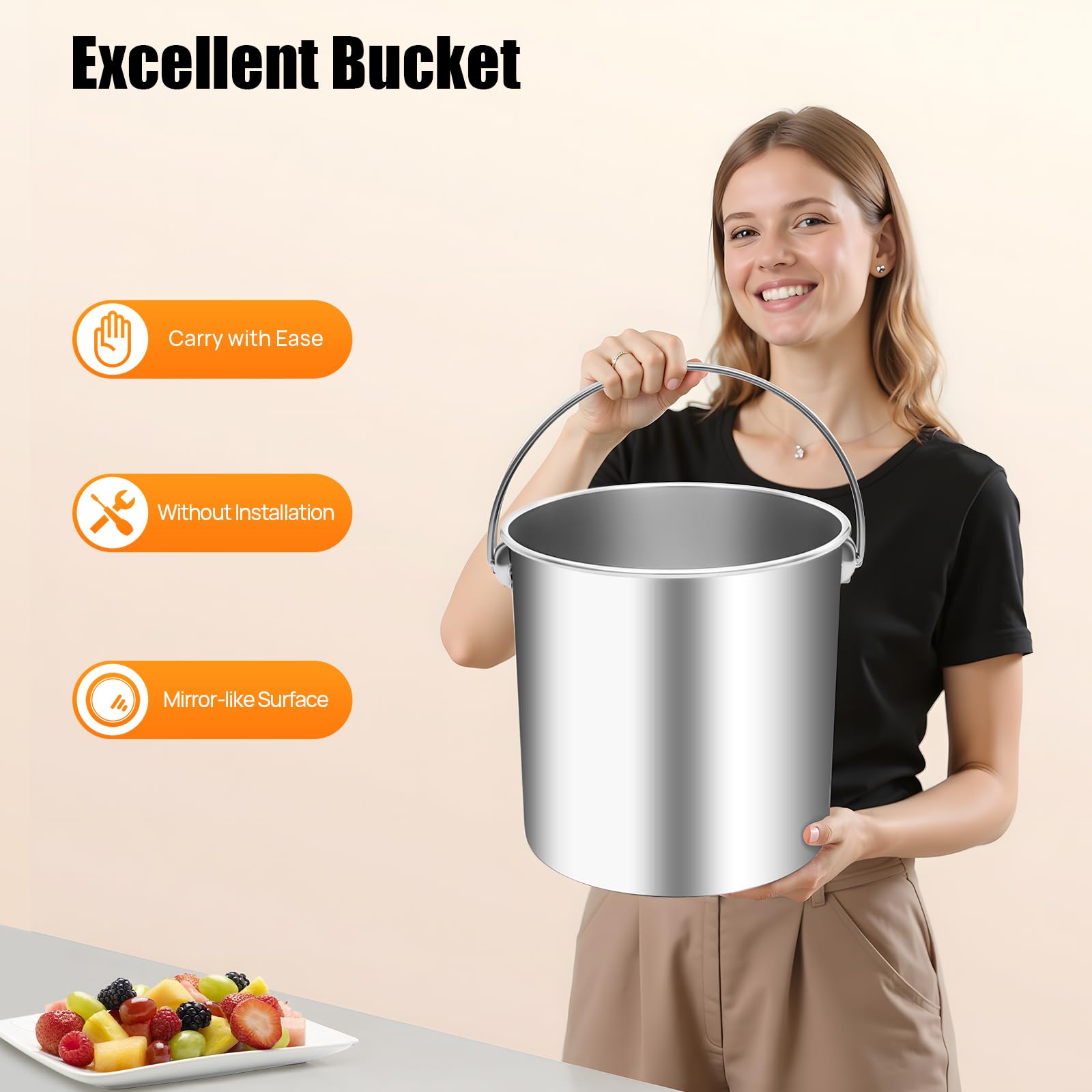 TiryyDrela Secchio Inox 304 18L Coperchio Ermetico