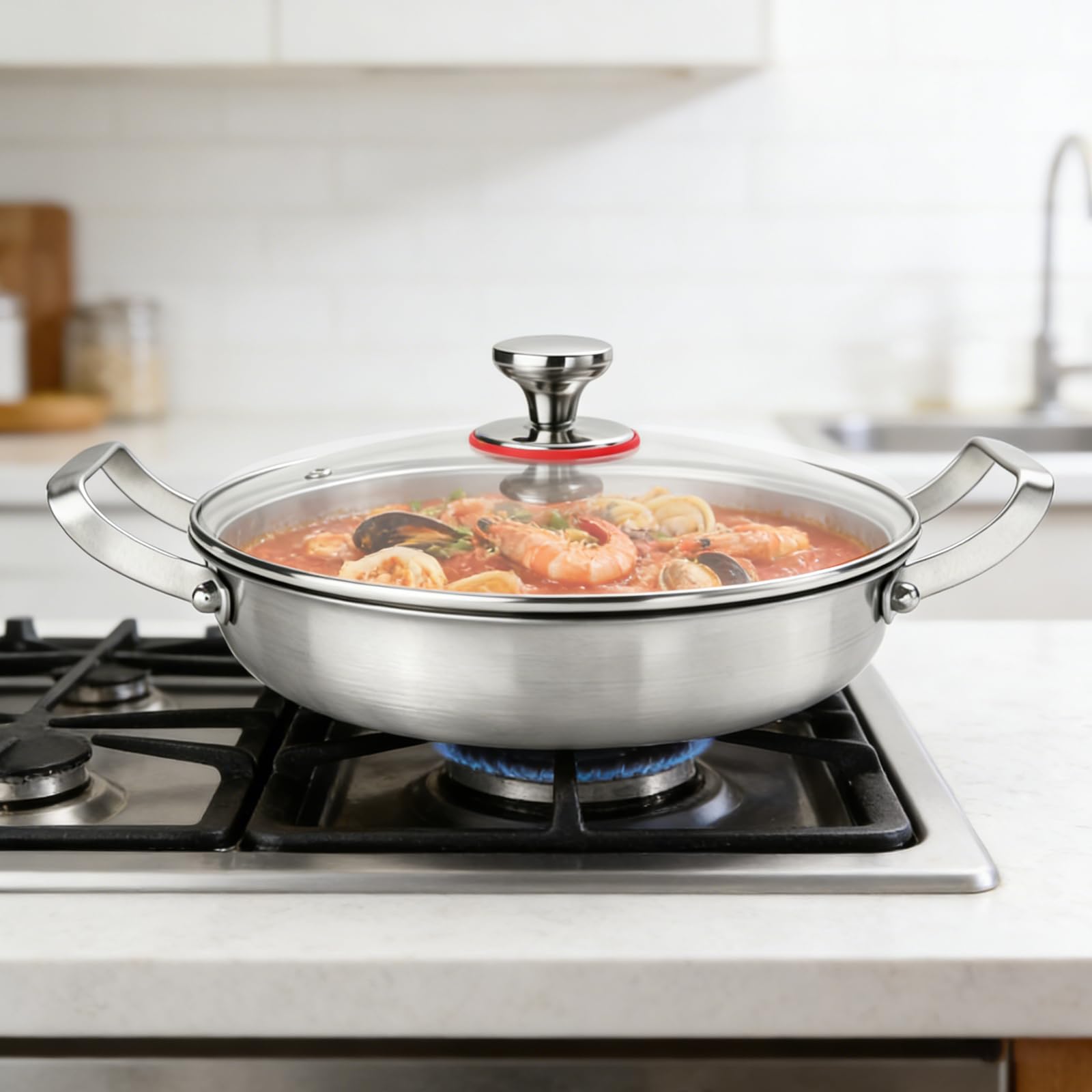 TiryyDrela padella acciaio inox 26 cm con coperchio vetro