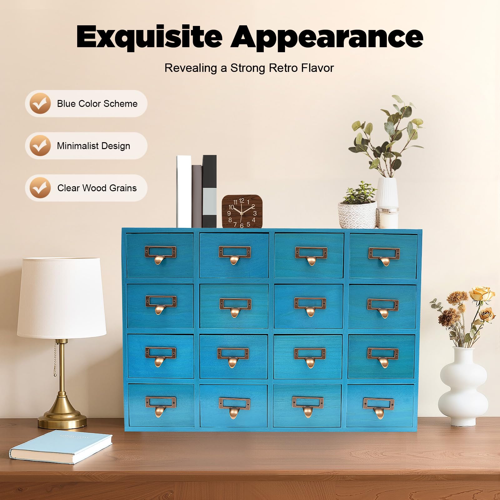 TiryyDrela cassettiera 16 cassetti legno metallo blu