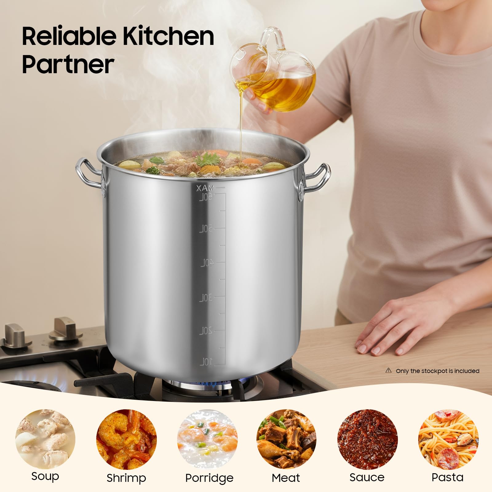 TiryyDrela Pentola 70L Acciaio Inox con Coperchio 45 cm