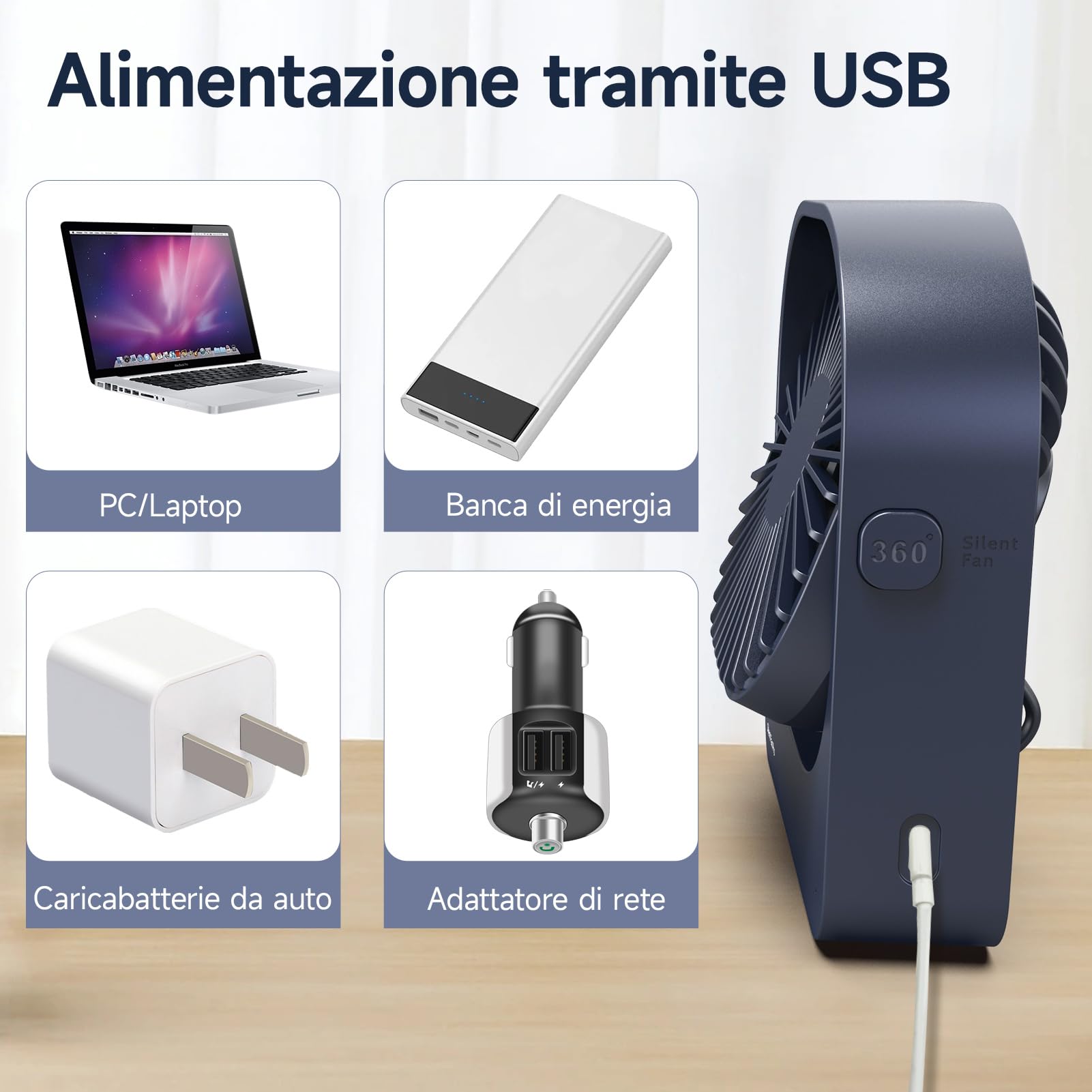 WOWDSGN ventilatore da tavolo ricaricabile blu scuro 2800 mAh