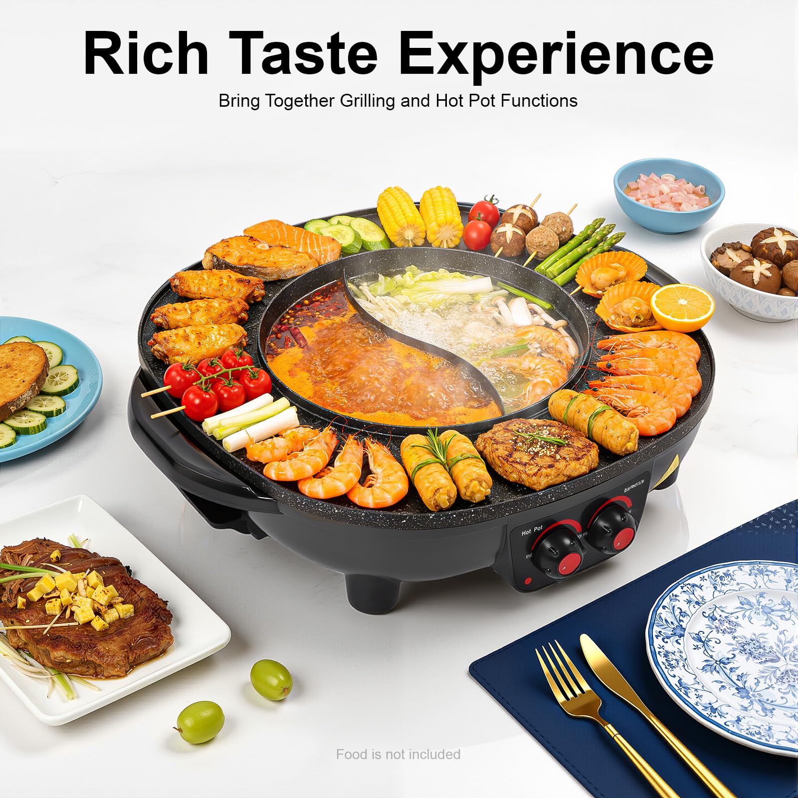 TiryyDrela grill hotpot elettrico 2 in 1 3L nero 2000W