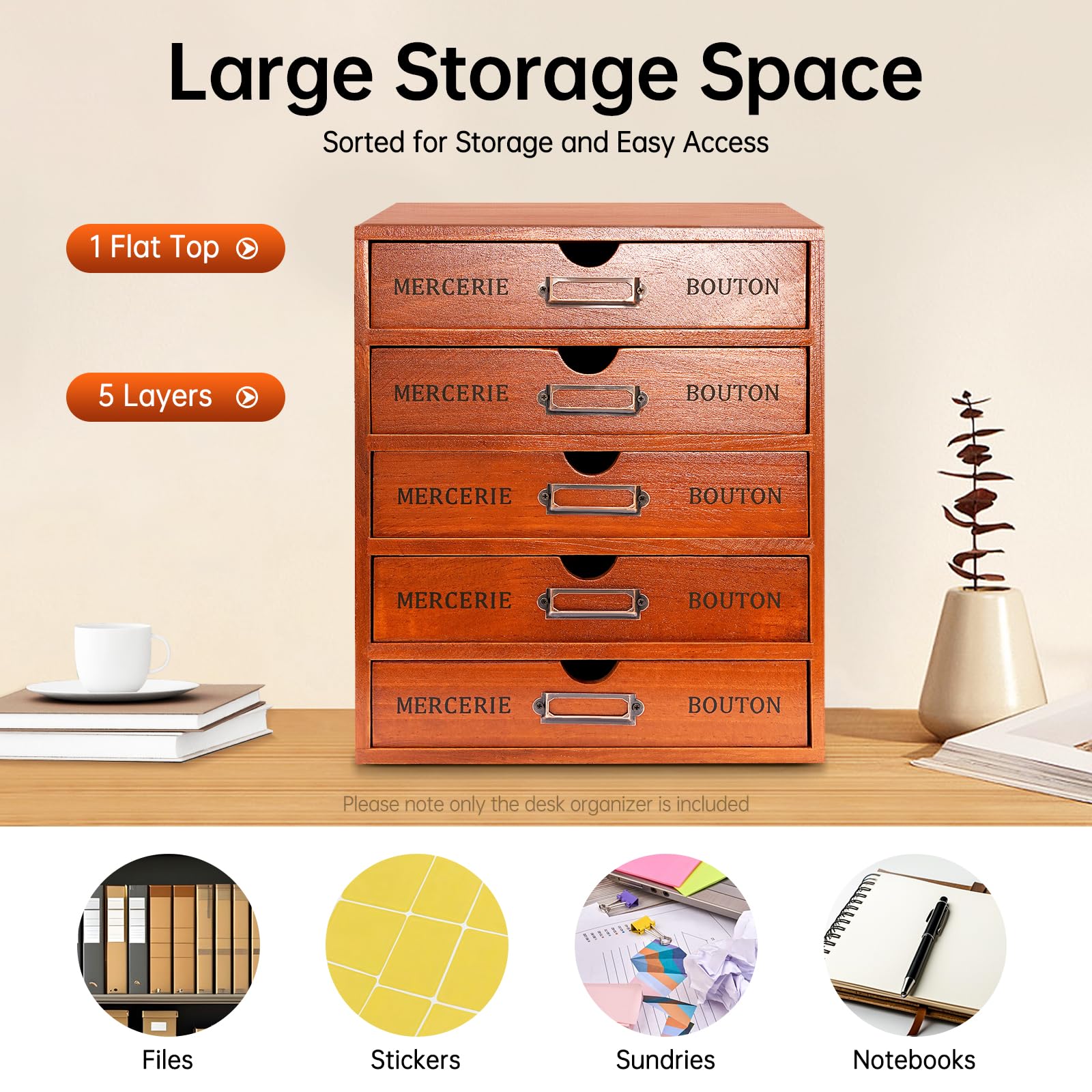 TiryyDrela organizer scrivania legno 5 cassetti marrone