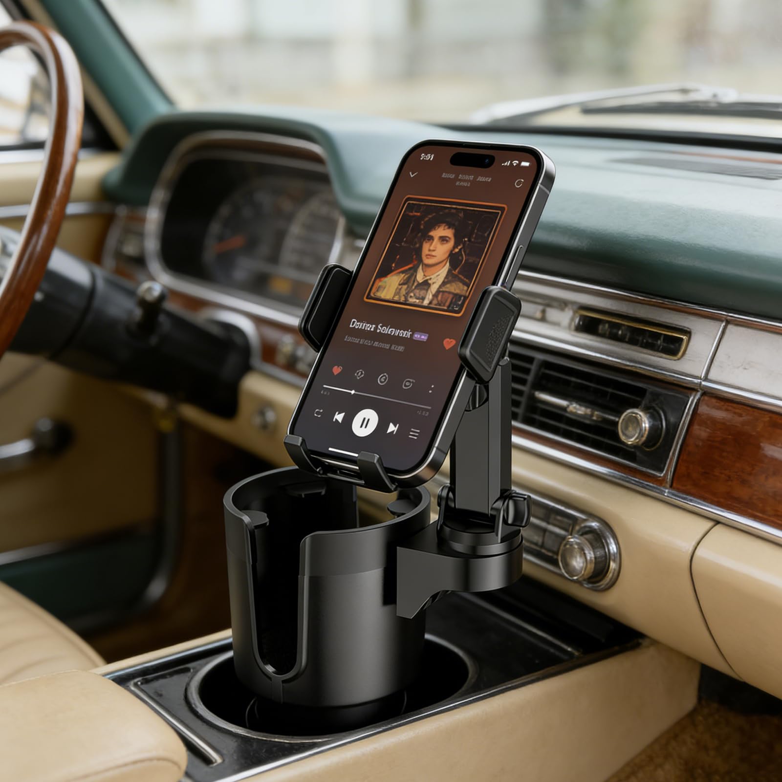 TiryyDrela Portabicchieri Auto 2 in 1 Nero con Porta Telefono