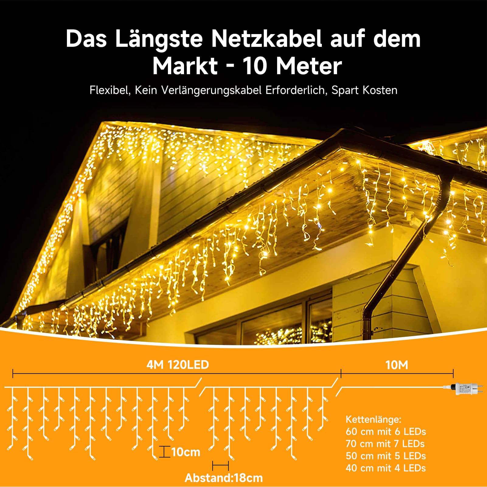 WOWDSGN catena luminosa LED esterno 4 m 120 LED bianco caldo
