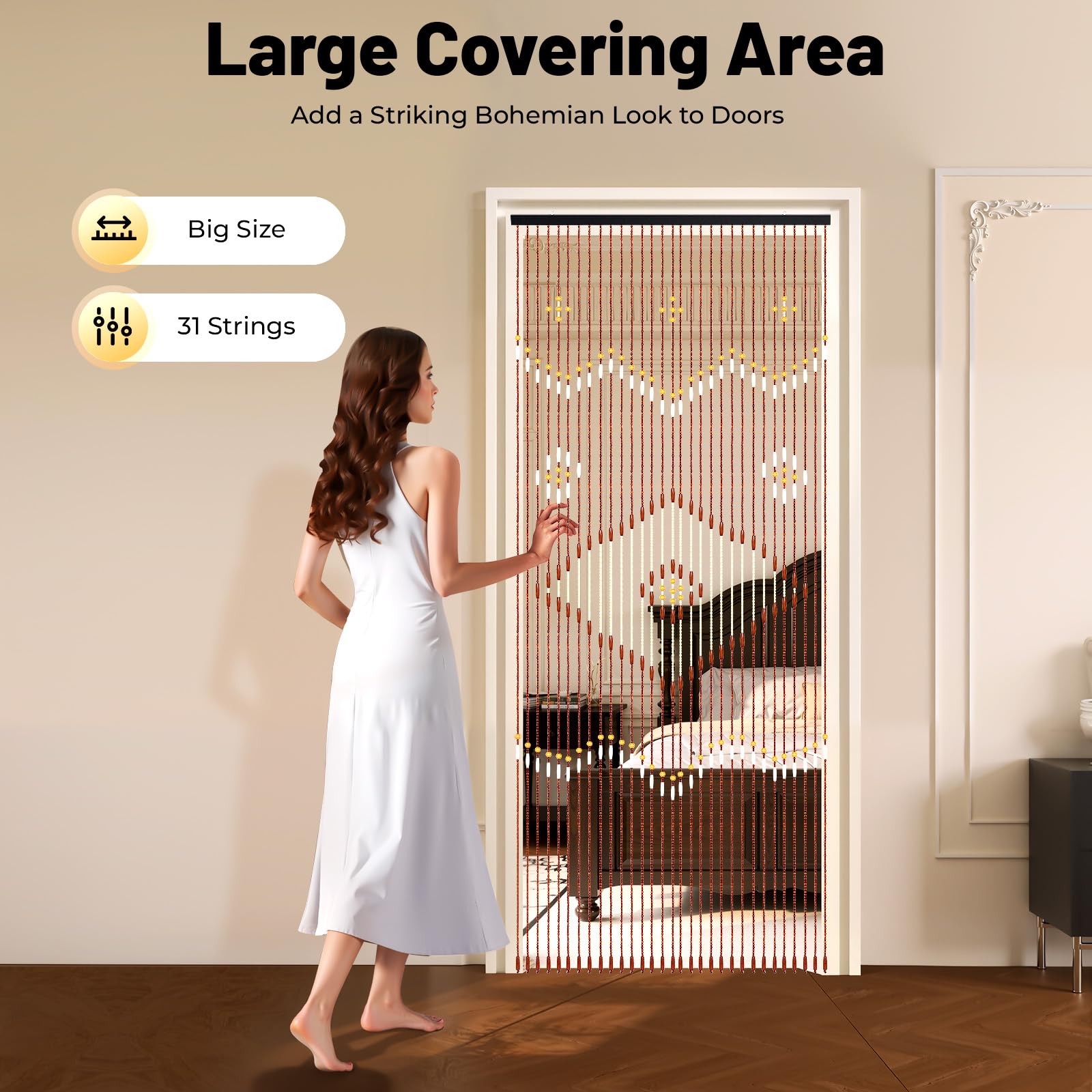 TiryyDrela Tenda Perline Bambù 90x208 cm Marrone