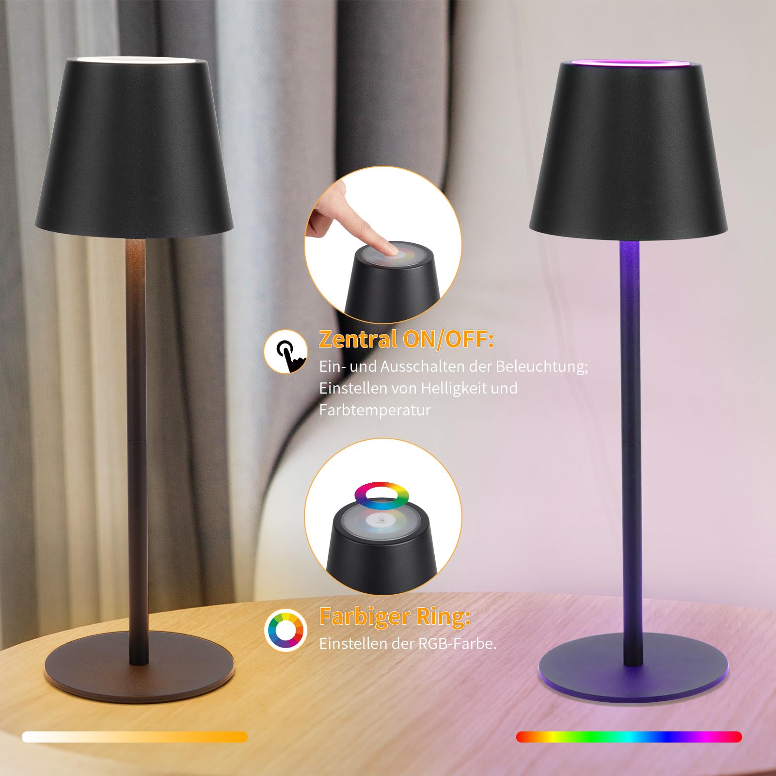WOWDSGN lampada da tavolo senza fili nera LED ricaricabile