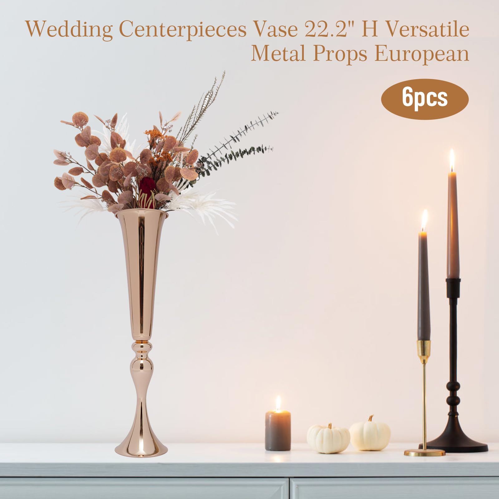 TiryyDrela Vasi Tromba Oro 56 cm Set 6 Pezzi Metallo