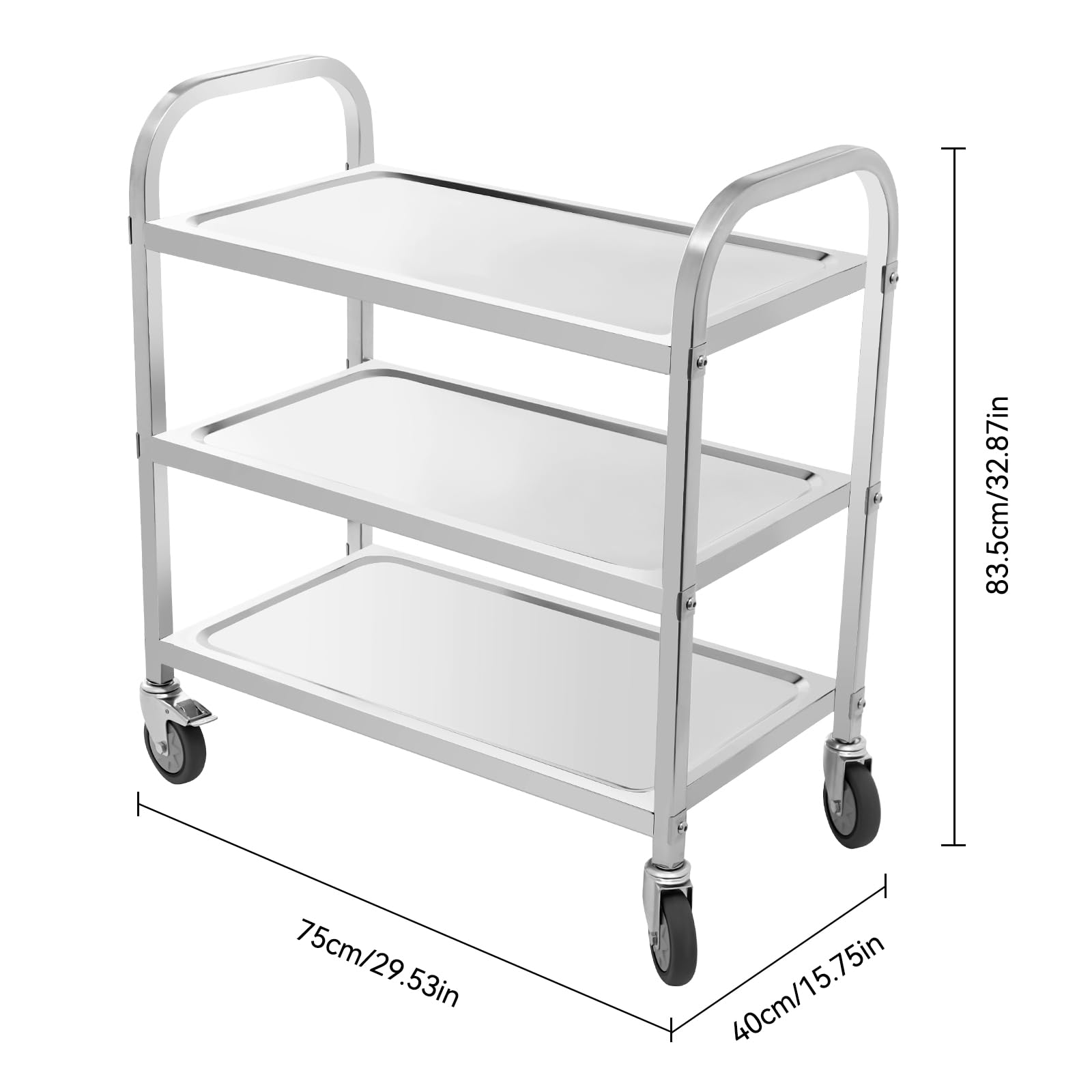 TiryyDrela Carrello Cucina Acciaio Inox 3 Ripiani 75x40x83 cm