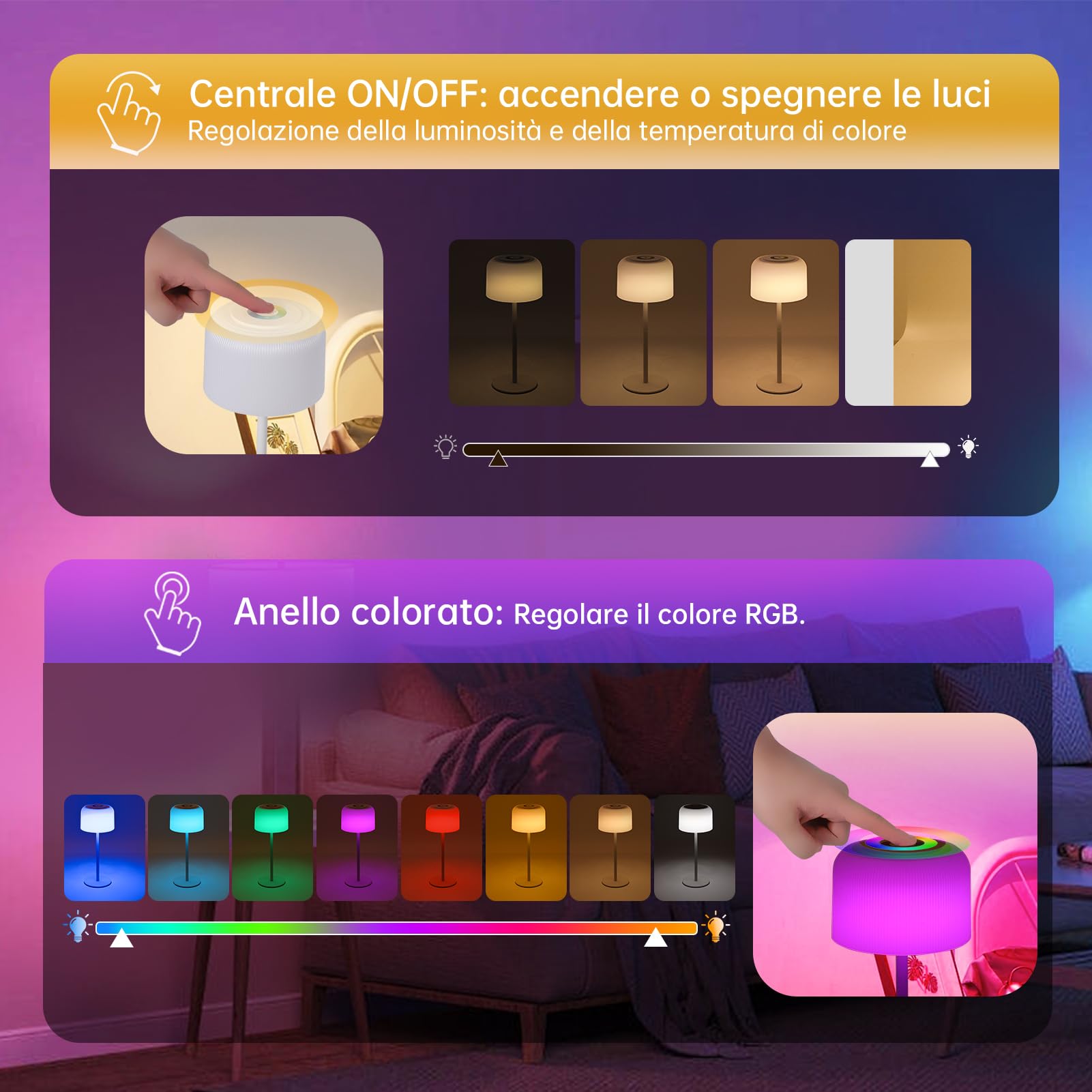 WOWDSGN 3 in 1 Lampada Tavolo LED Ricaricabile RGB IP54
