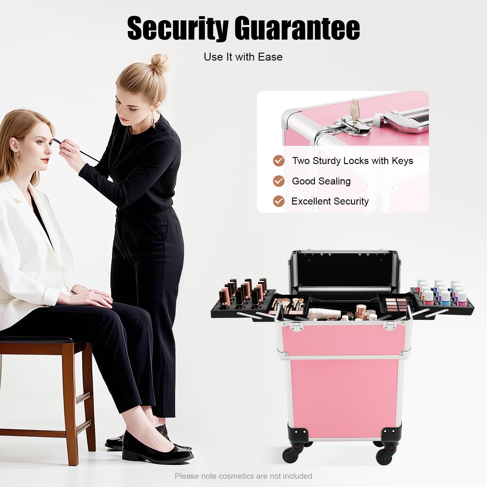 TiryyDrela Trolley trucco alluminio rosa grande capacità