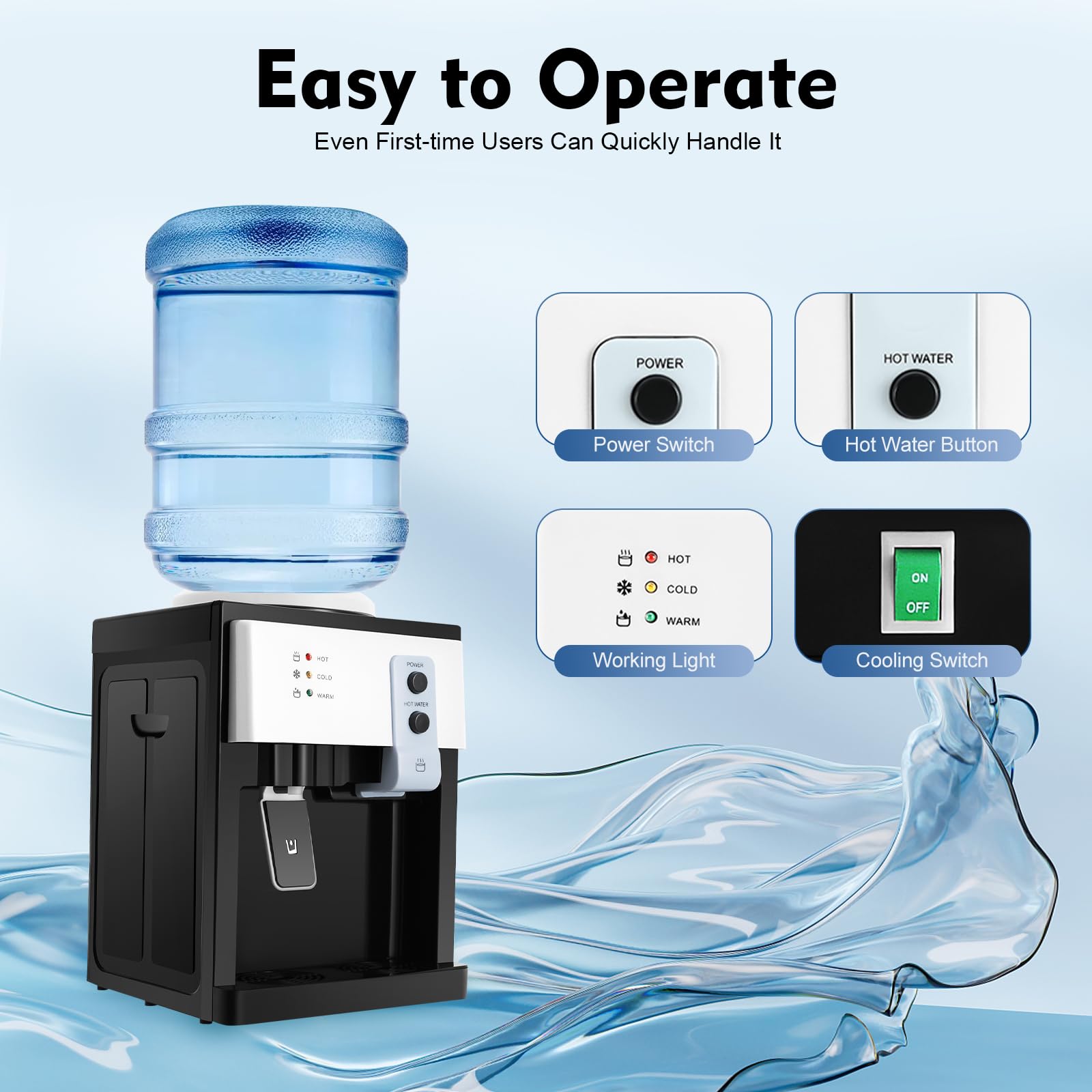 TiryyDrela Distributore Acqua Calda Fredda da Tavolo 18,9L