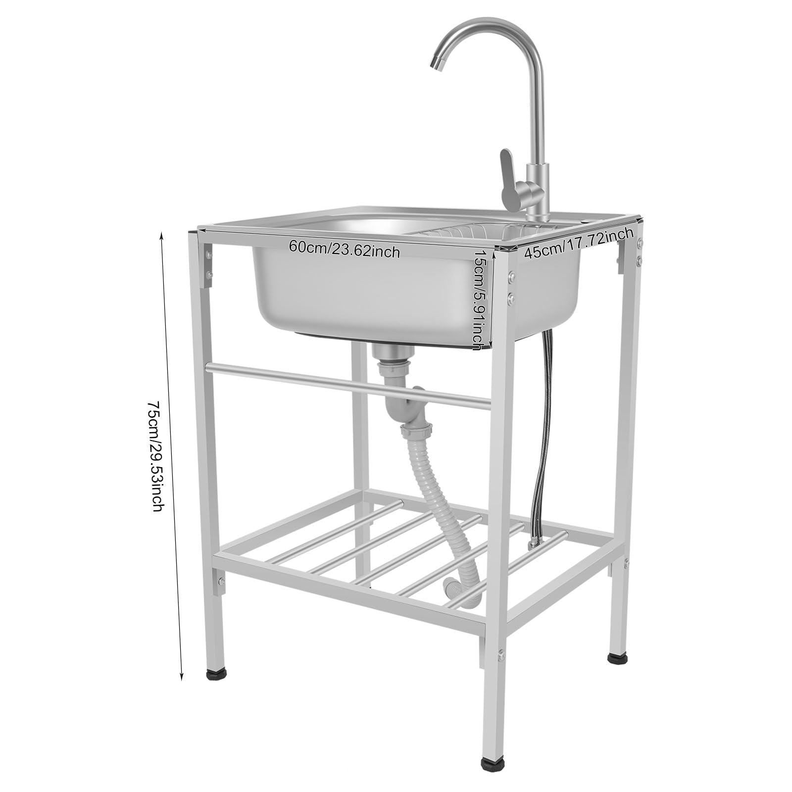 TiryyDrela Lavello Cucina Piedi Inox 60x45x75cm 1 Vasca