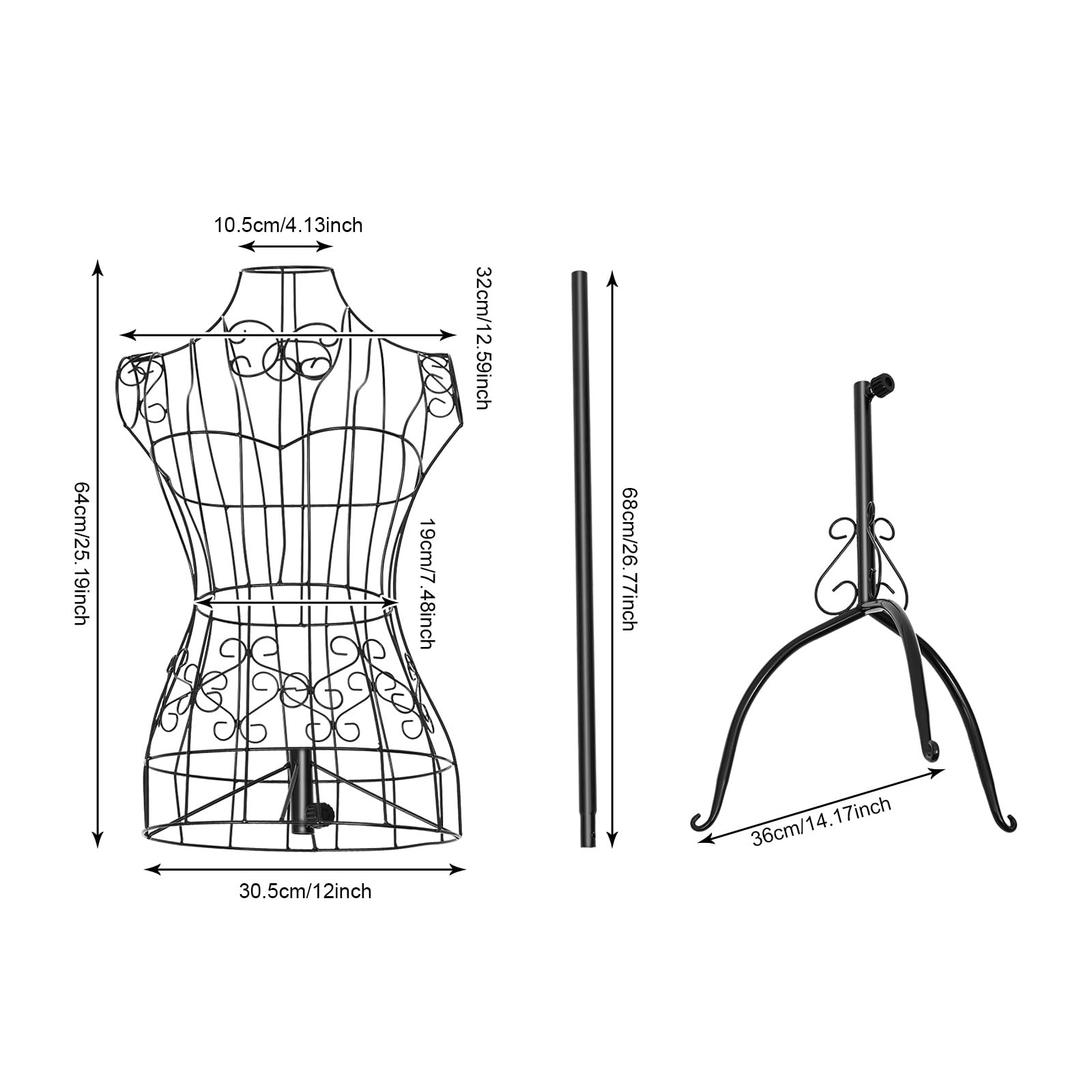 TiryyDrela Manichino Donna Busto Sarto Nero 140-160 cm