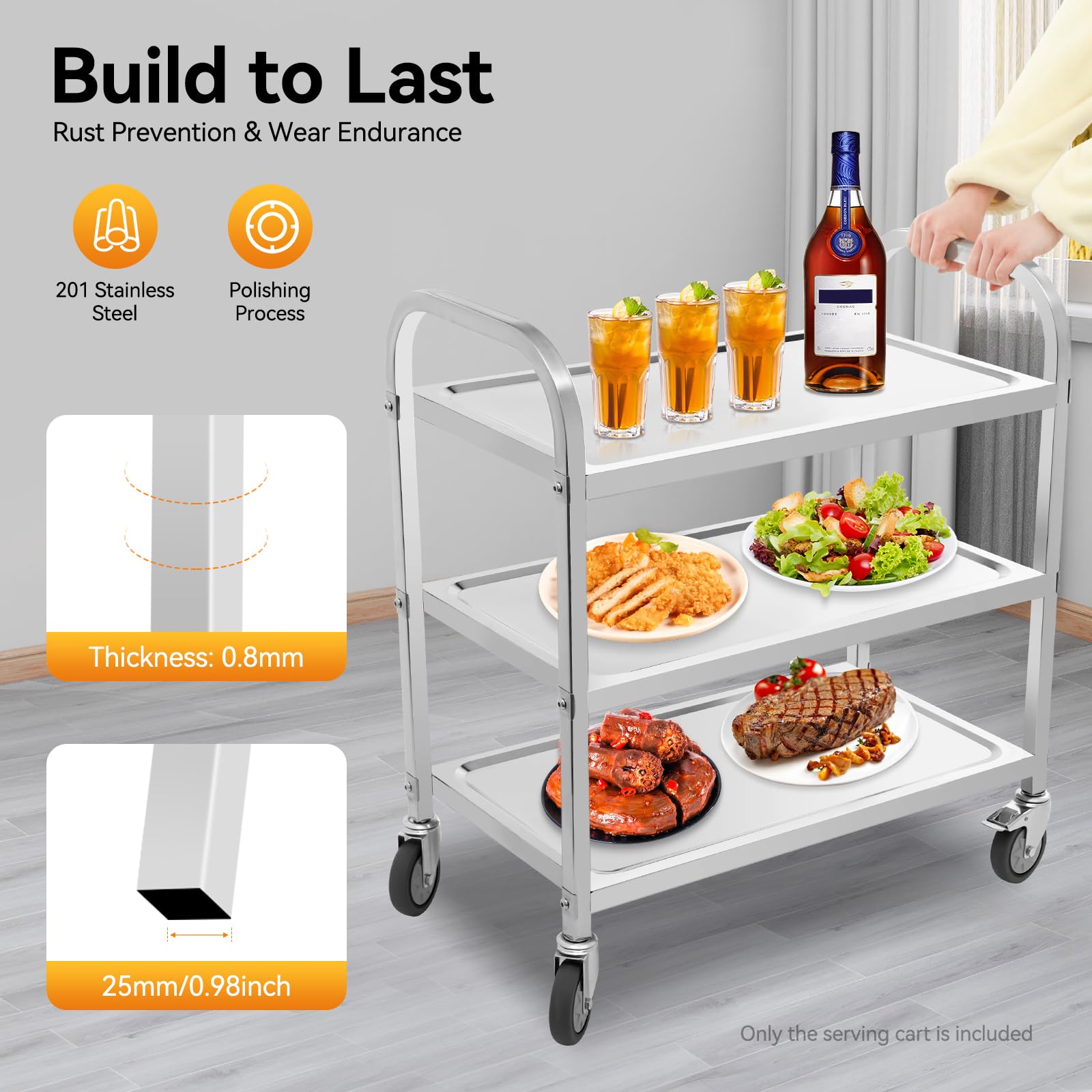 TiryyDrela Carrello Cucina Acciaio Inox 3 Ripiani 75x40x83 cm