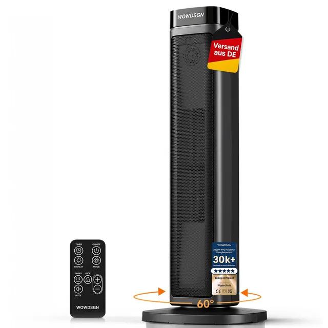 WOWDSGN PTC termoventilatore a torre nero 2000W