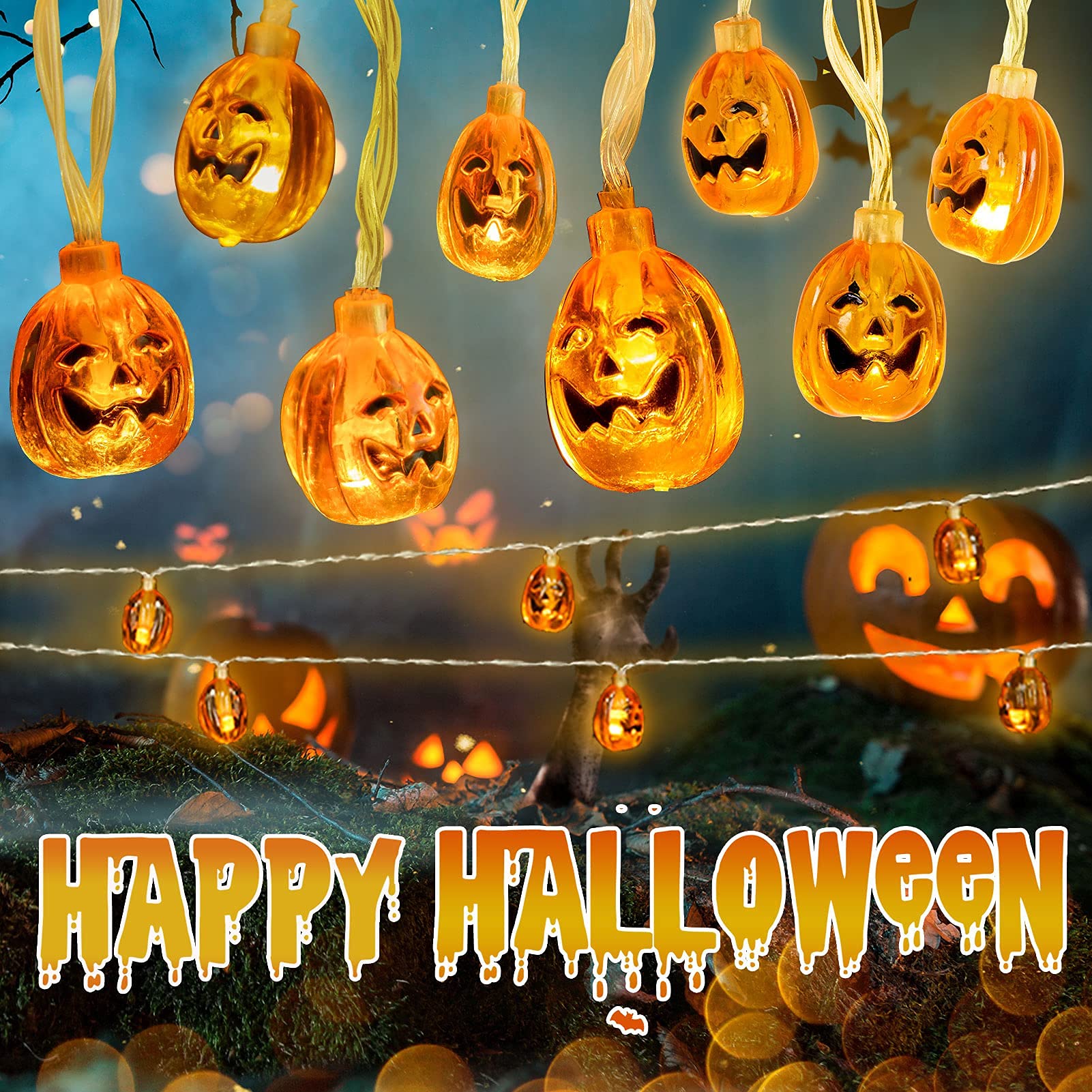 WOWDSGN catena luminosa zucca Halloween 4,5m 40 LED