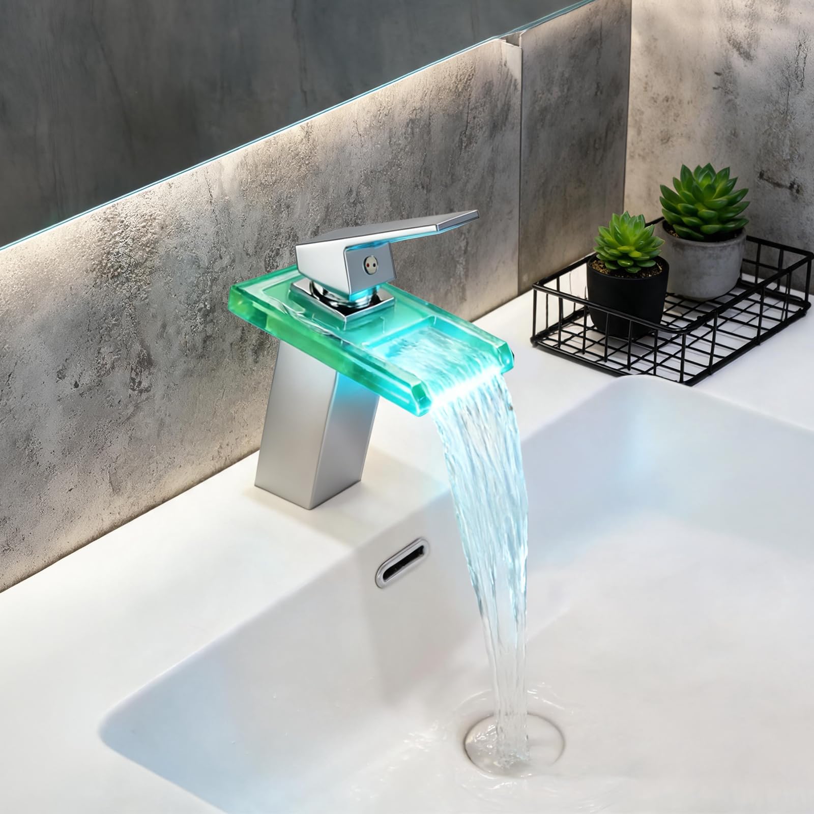 TiryyDrela Miscelatore Lavabo LED Ottone Cromato Argento