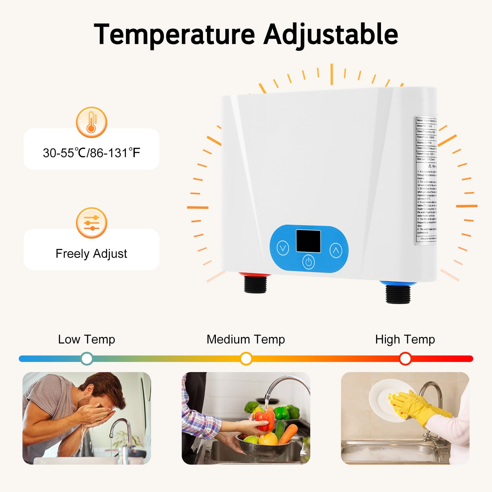 TiryyDrela Scaldabagno Istantaneo 5500W Touch 30-55°C