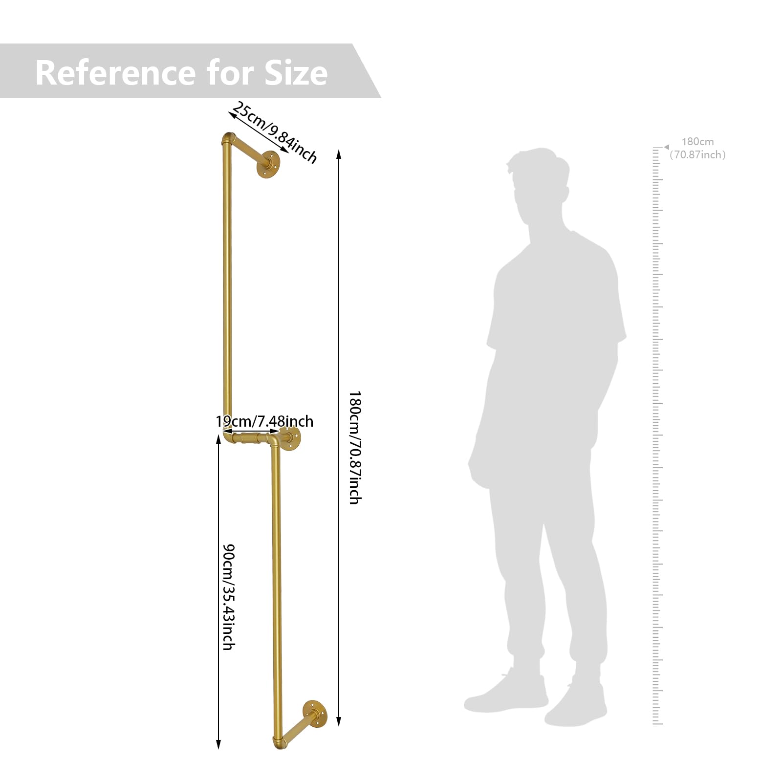 TiryyDrela Appendiabiti da Parete 180 cm in Acciaio Oro