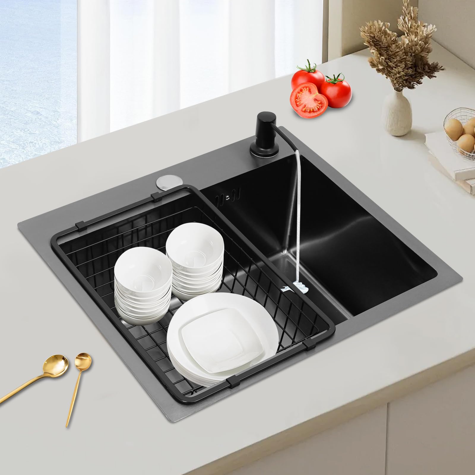 TiryyDrela Lavello Cucina Inox Nero 1 Vasca Antigraffio Accessoriato