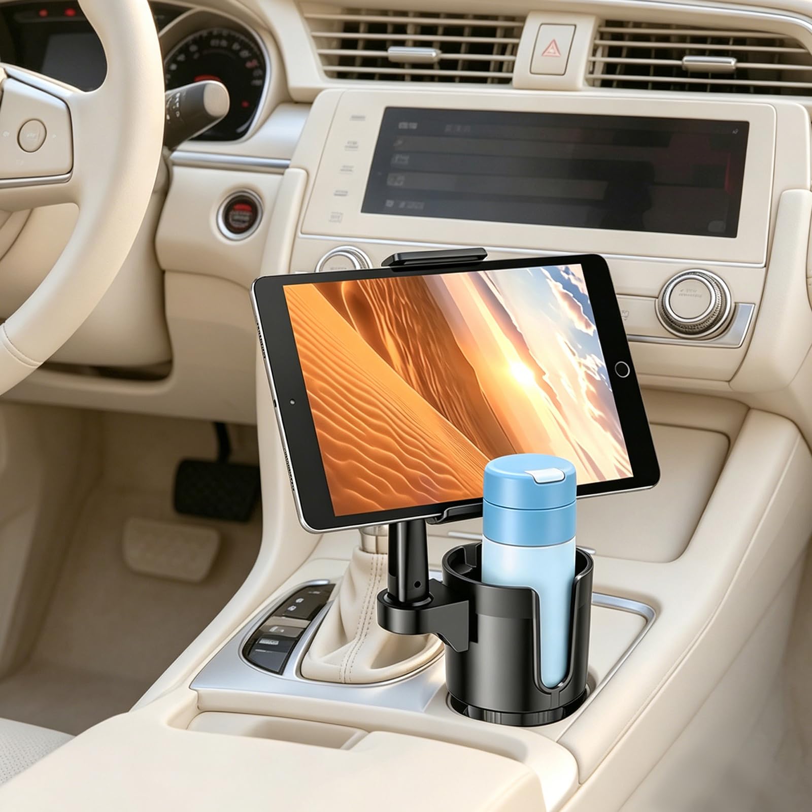 TiryyDrela portabicchieri auto 2 in 1 nero con supporto telefono