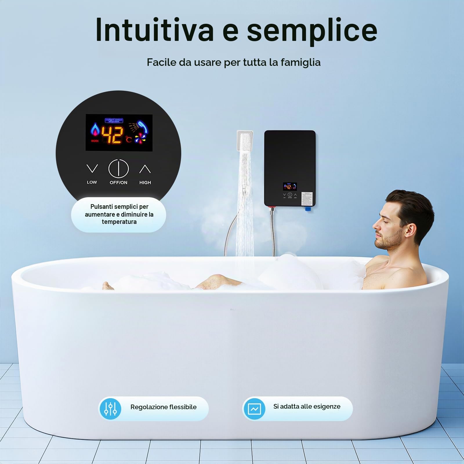 TiryyDrela Scaldacqua Istantaneo 6500W 30-55°C LED Parete