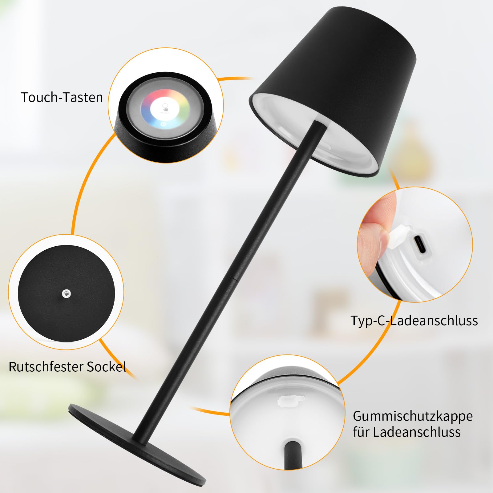 WOWDSGN lampada da tavolo senza fili nera LED ricaricabile