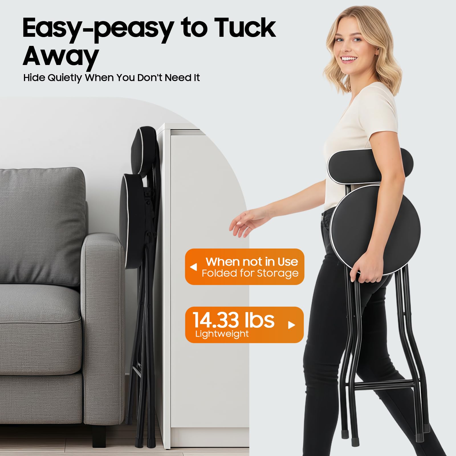 TiryyDrela Sgabelli Bar Pieghevoli 65 cm Set 2 Pezzi Imbottiti