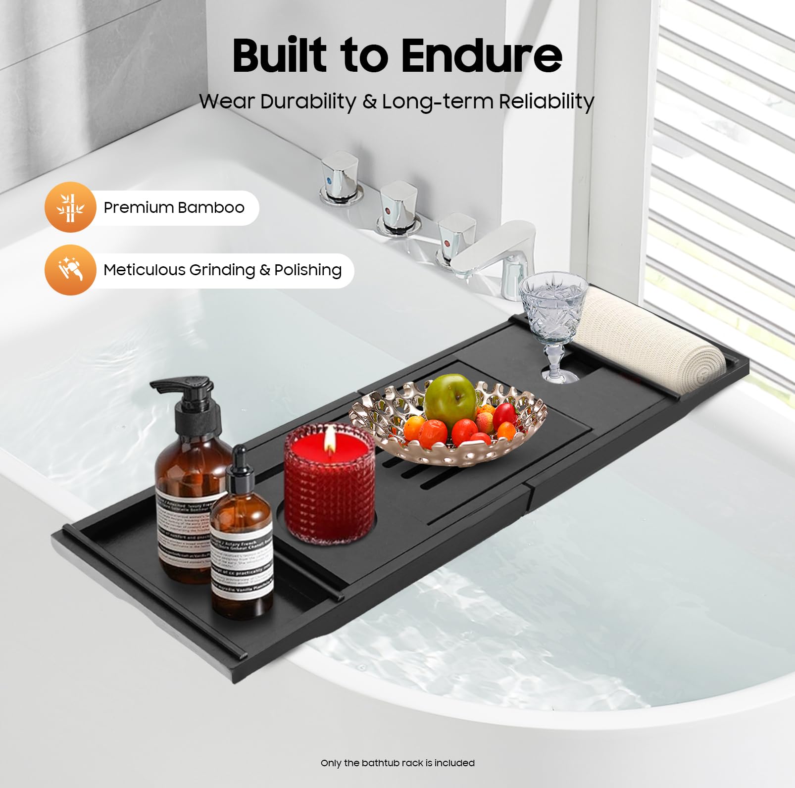 TiryyDrela Vassoio Vasca da Bagno Bambù Nero 75-111 cm Estensibile