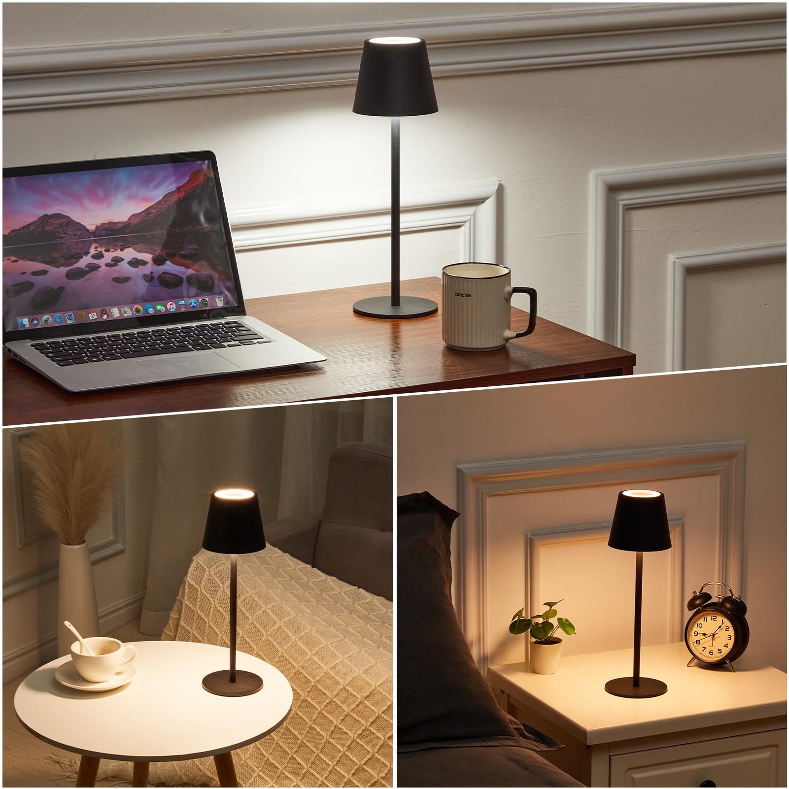 WOWDSGN lampada da tavolo senza fili nera LED ricaricabile