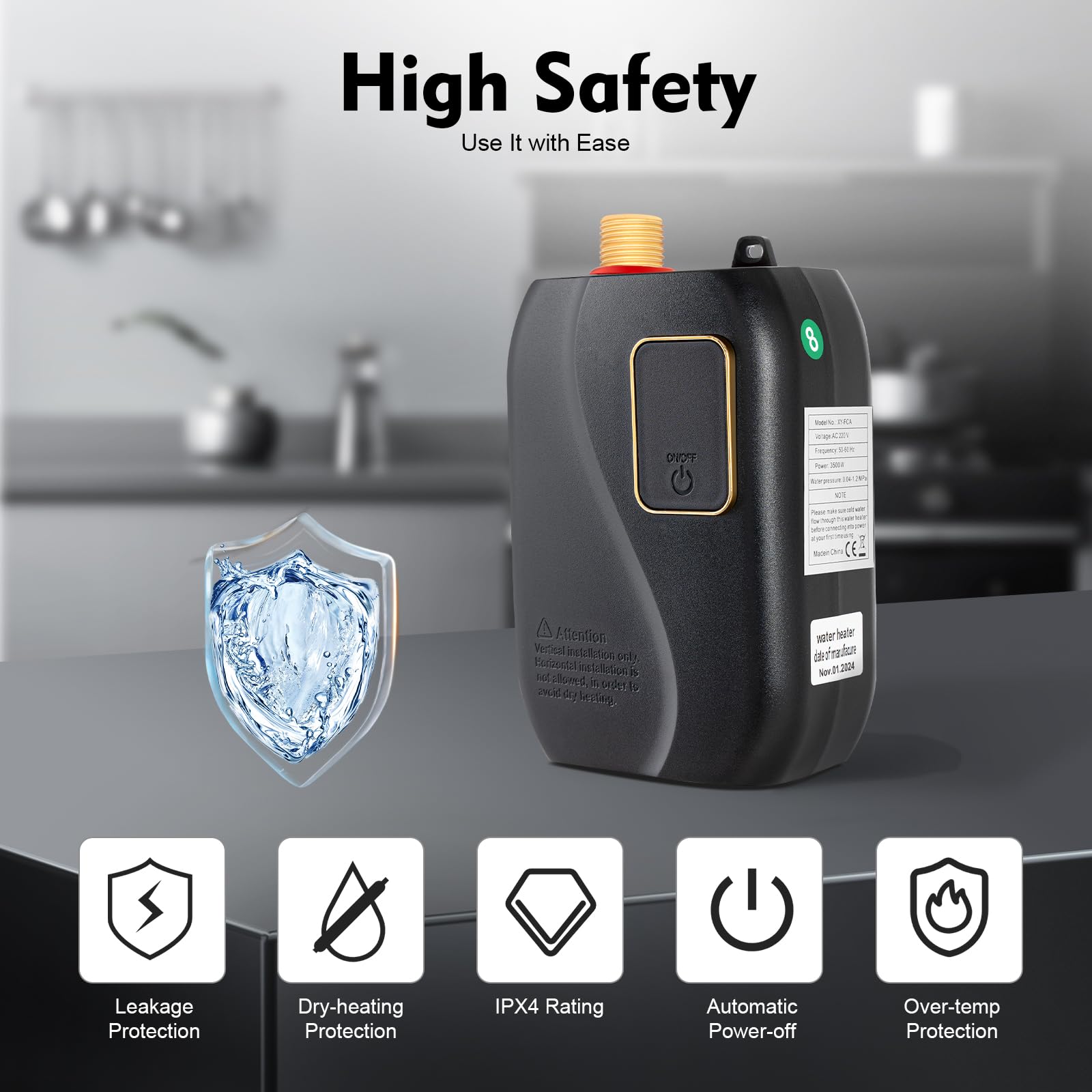 TiryyDrela Scaldabagno istantaneo 3500 W nero 25-50°C