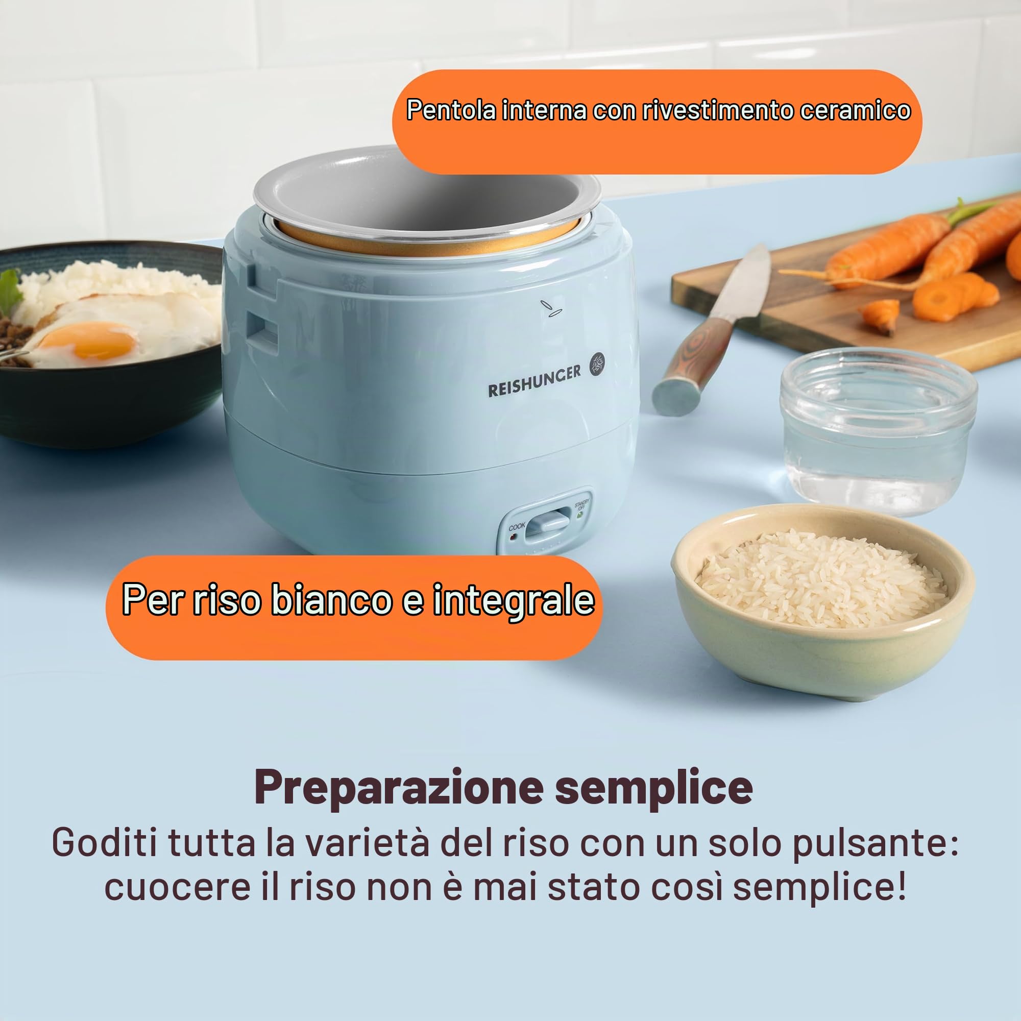 Reishunger Mini Cuociriso 0,3 L Azzurro 1-2 Porzioni