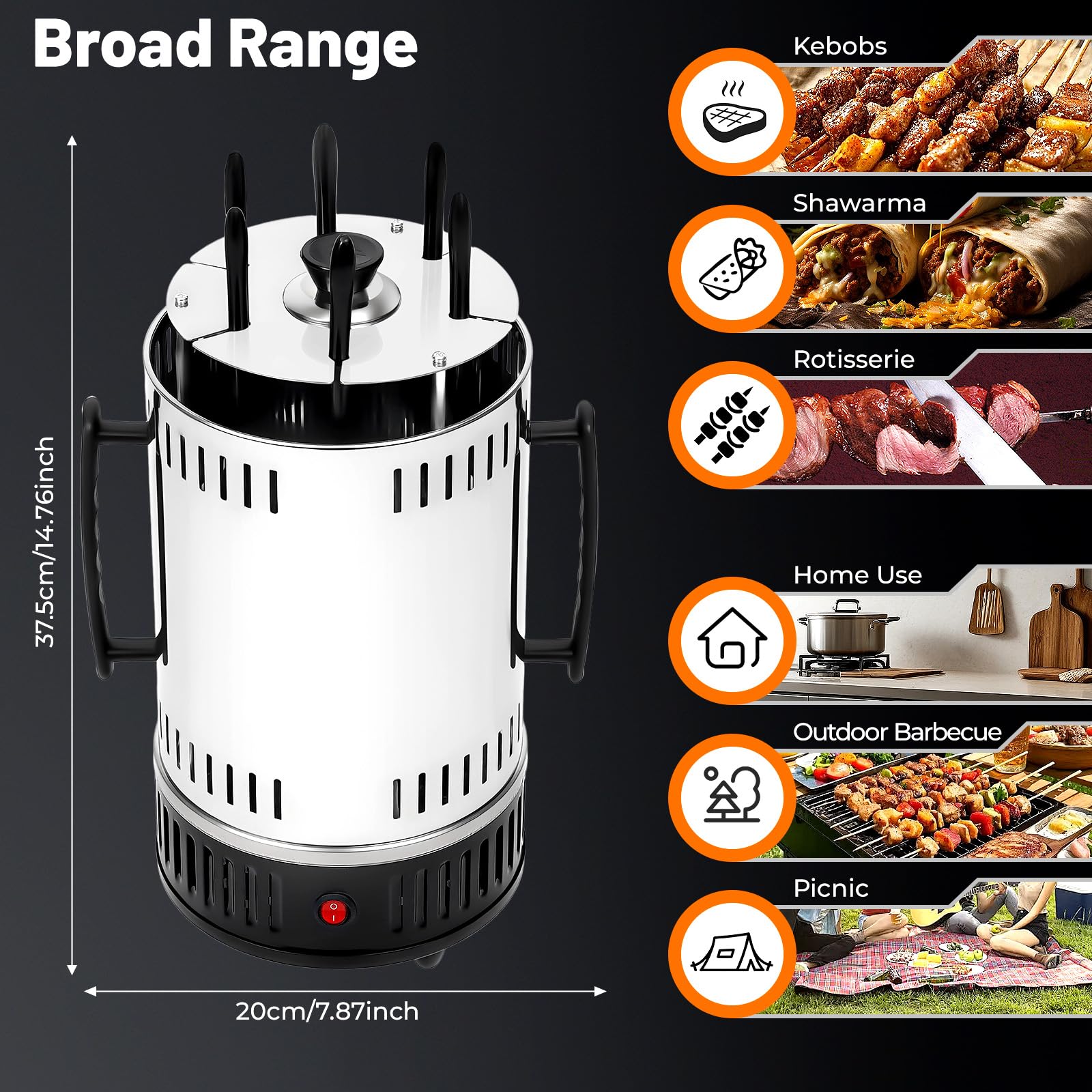 TiryyDrela Barbecue Verticale Elettrico Senza Fumo 1000W