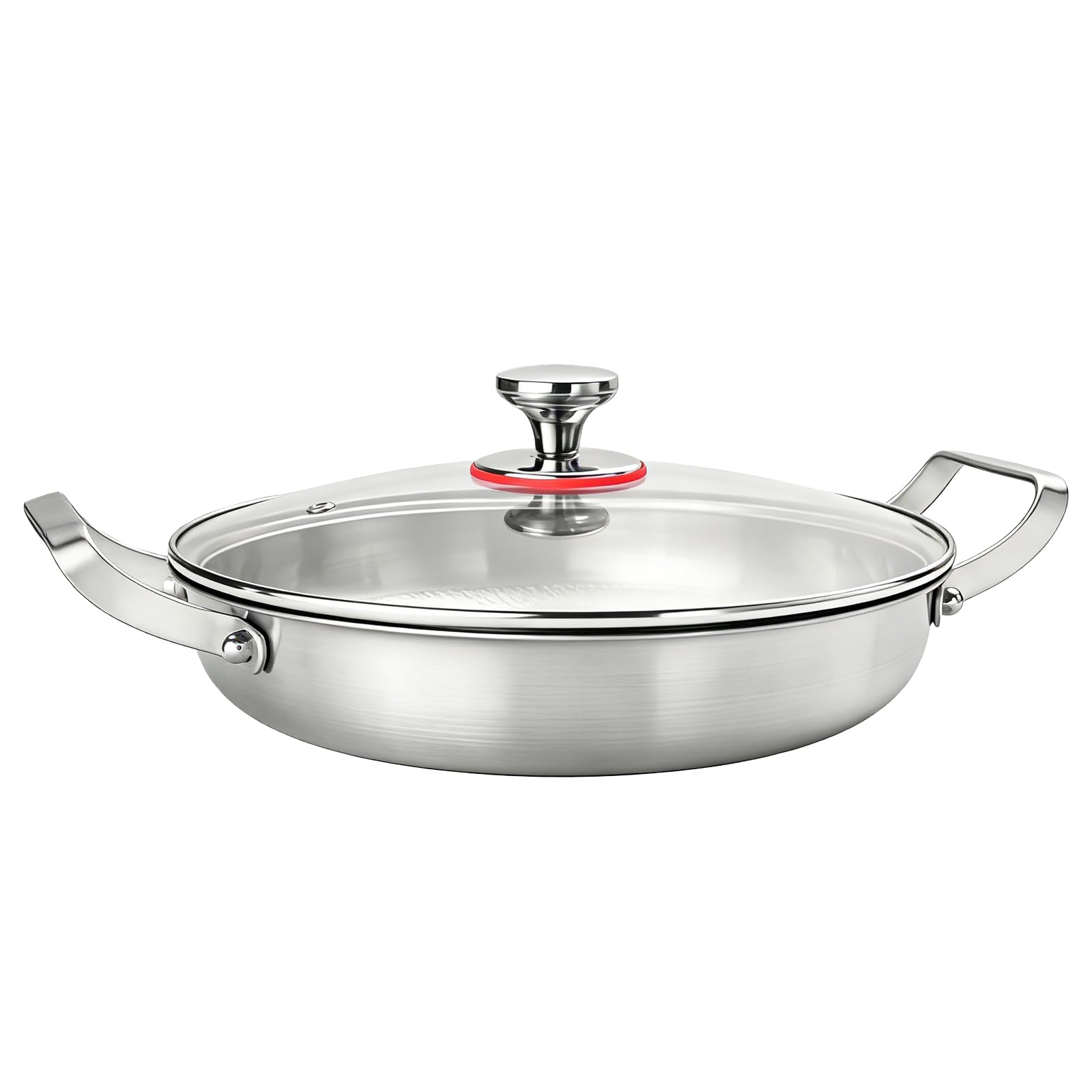 TiryyDrela padella acciaio inox 30 cm con coperchio vetro
