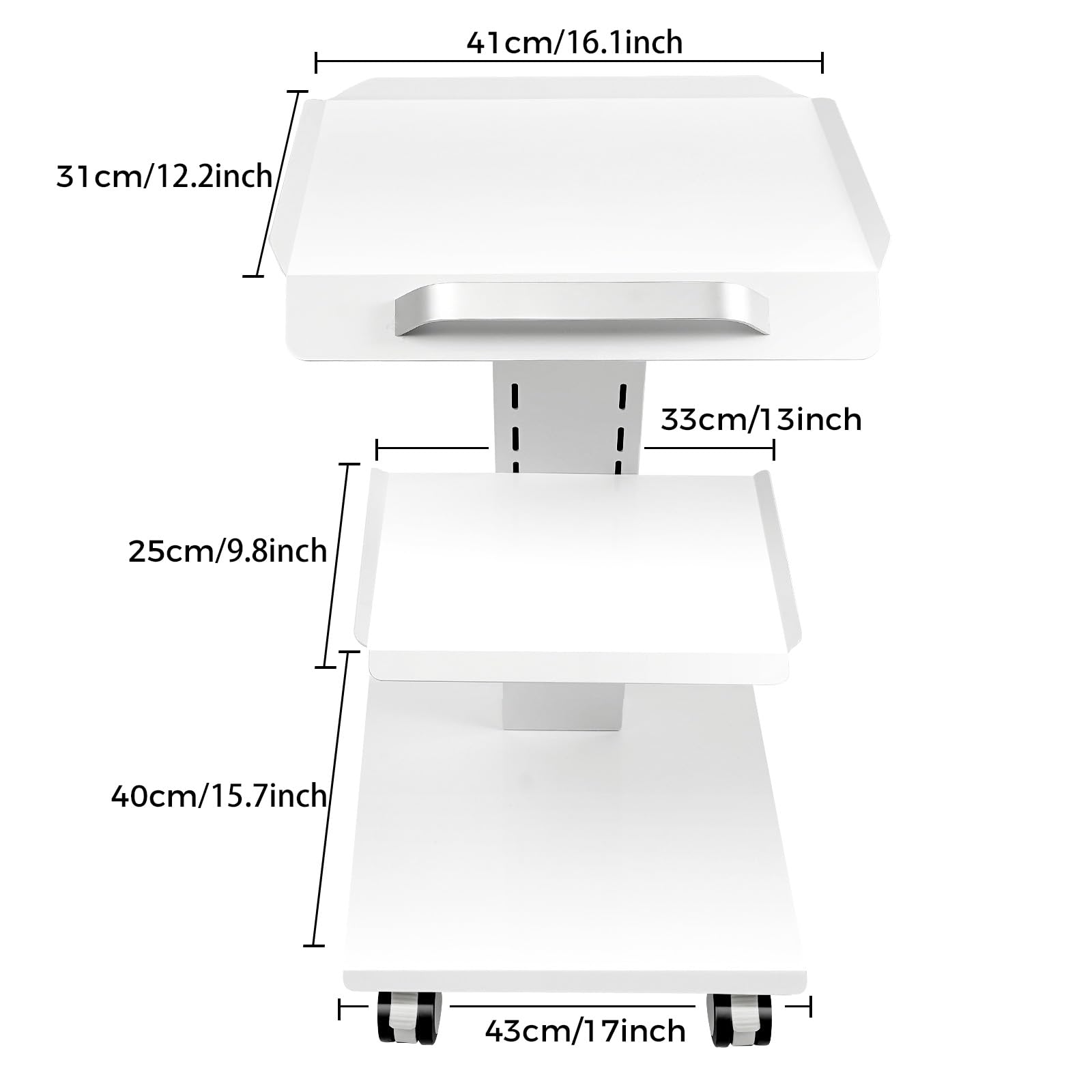 TiryyDrela Carrello 3 Ripiani Acciaio Prese 100 kg Bianco